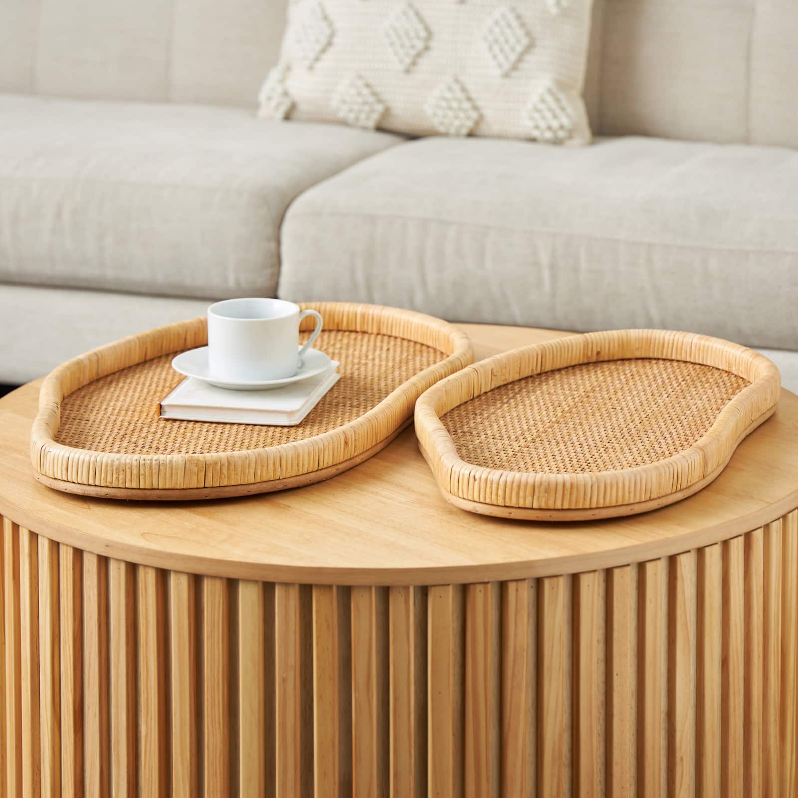Brown Rattan Handmade Woven Living Room Décor Tray Set
