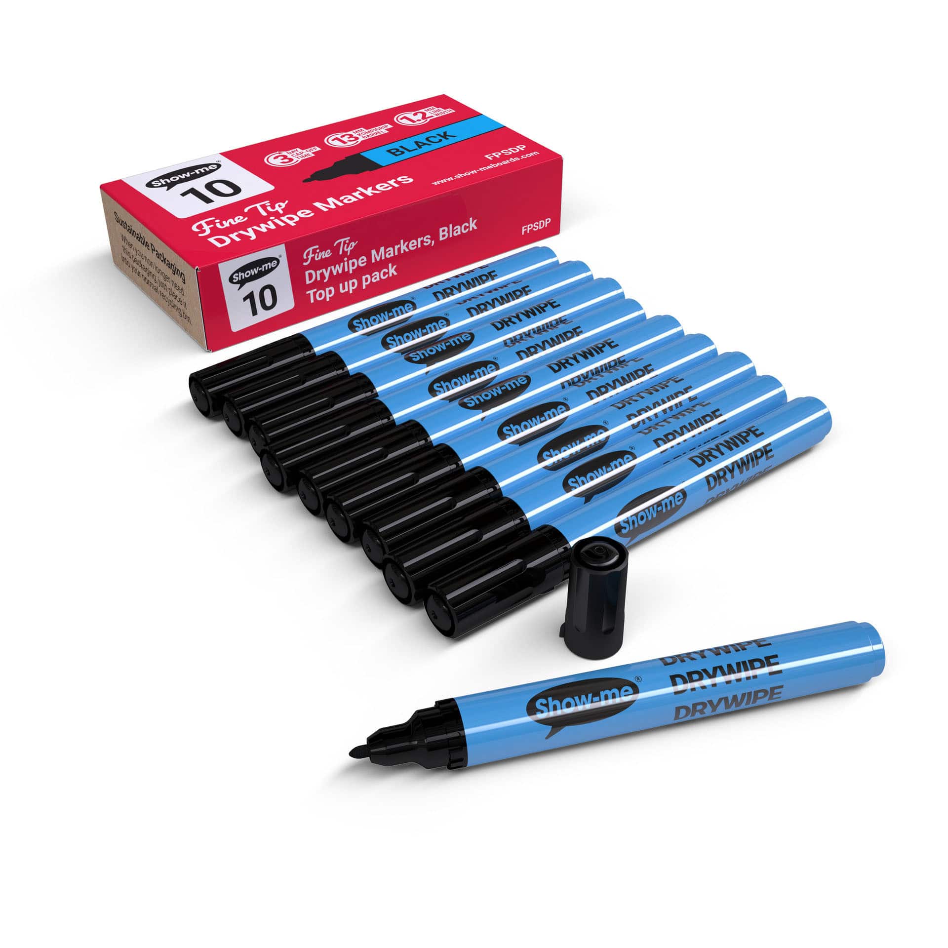 Show-me® Black Fine Tip Slim Barrel Drywipe Markers, 10ct.