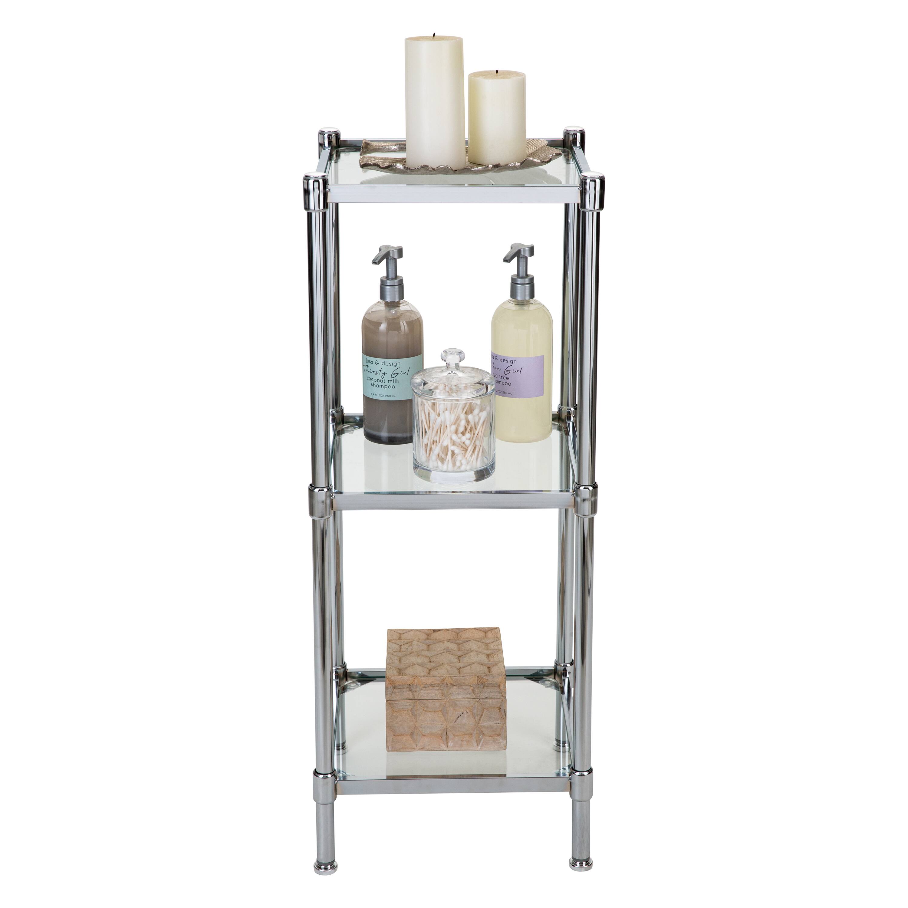 Organize It All Glacier 34" 3-Tier Freestanding Tempered Glass Shelving Tower