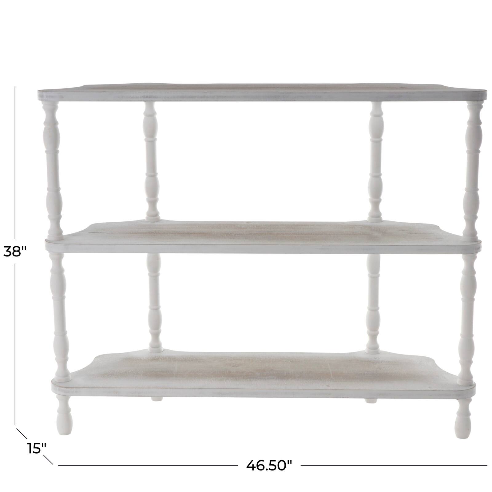 38" x 46.5" White Washed Wooden 2 Shelf Storage Shelving Unit
