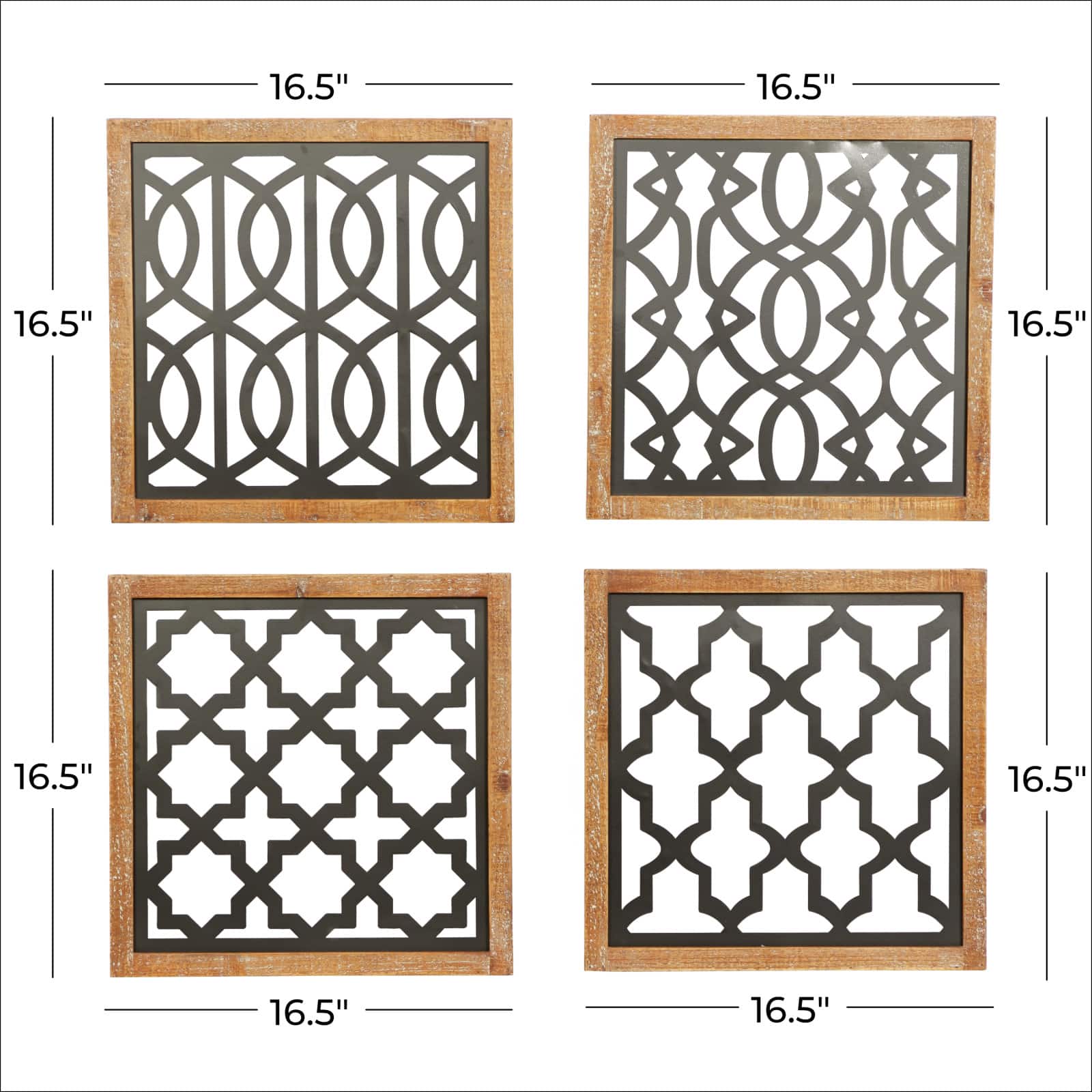 Set of 4 Black Wood Contemporary Wall Decor 17", 17"