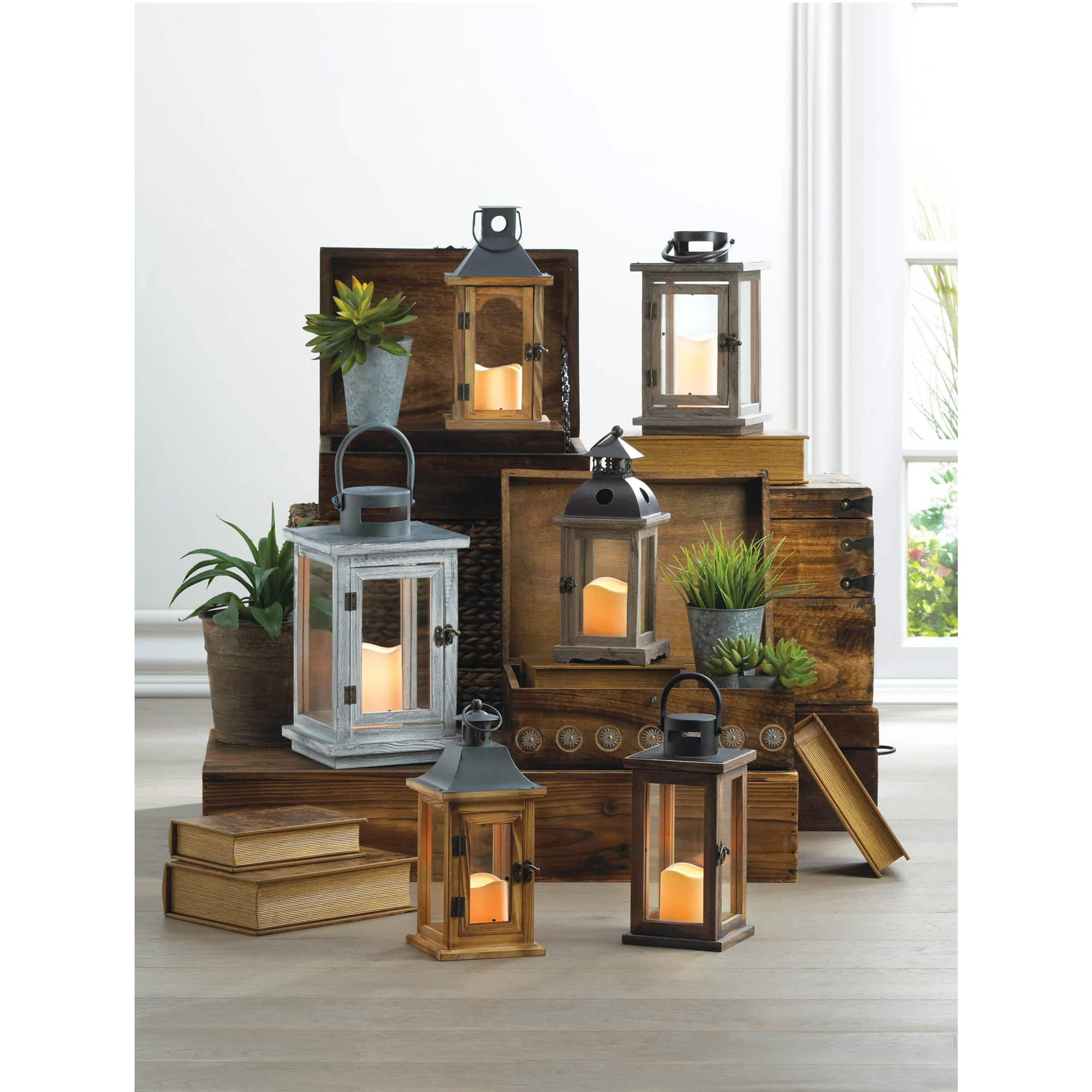 10.75" Lodge Wooden Lantern with LED Candle