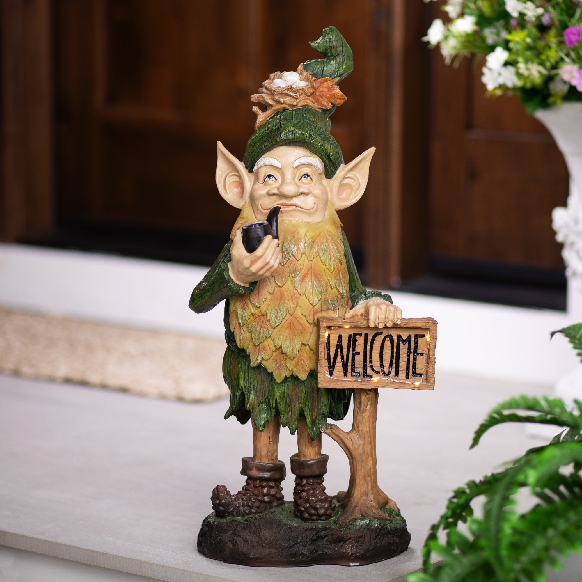 LED Solar Lighted Welcome Gnome Outdoor Garden Statue - 23.75"
