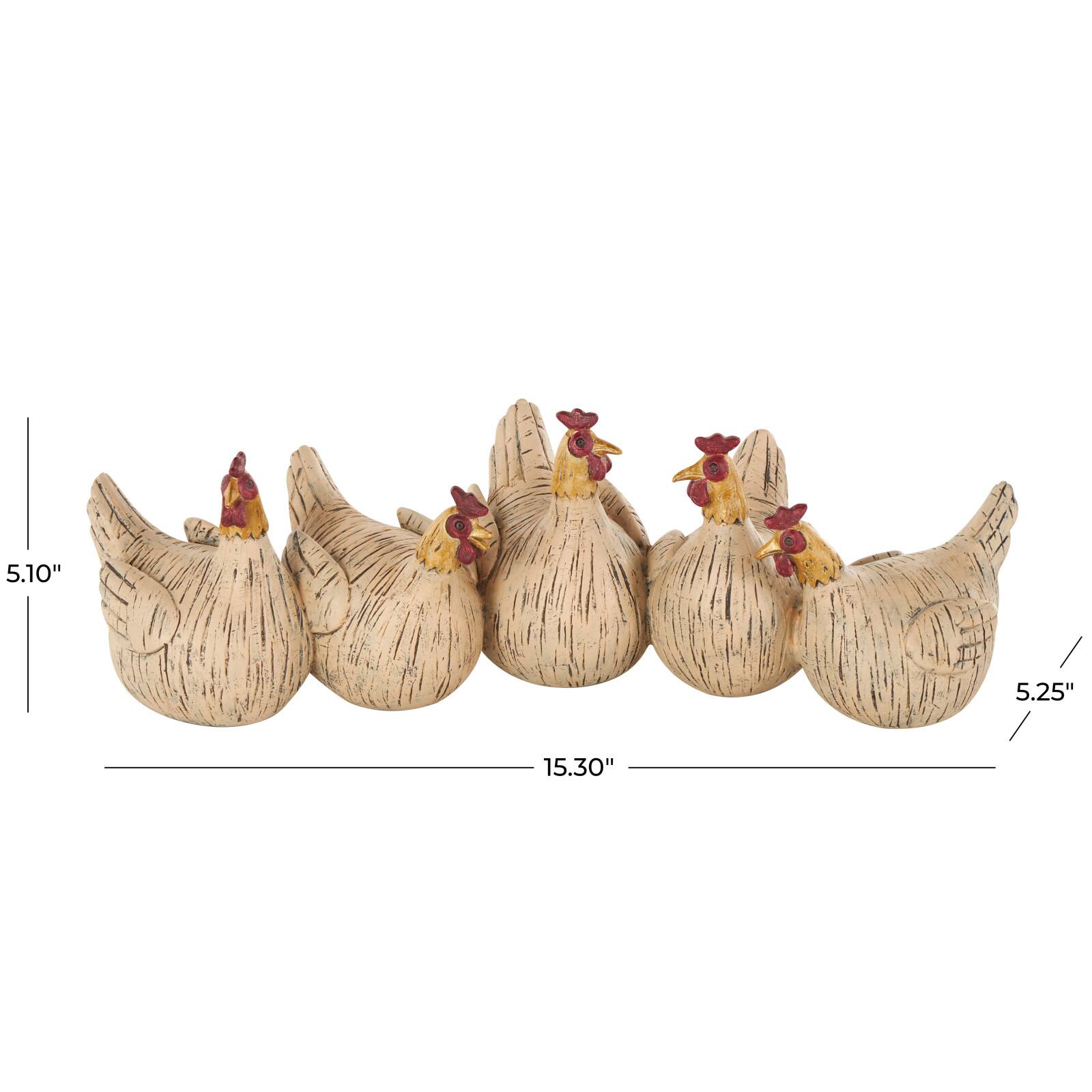 15.25" Beige Polystone Decorative Chicken Sculpture with Gold Heads
