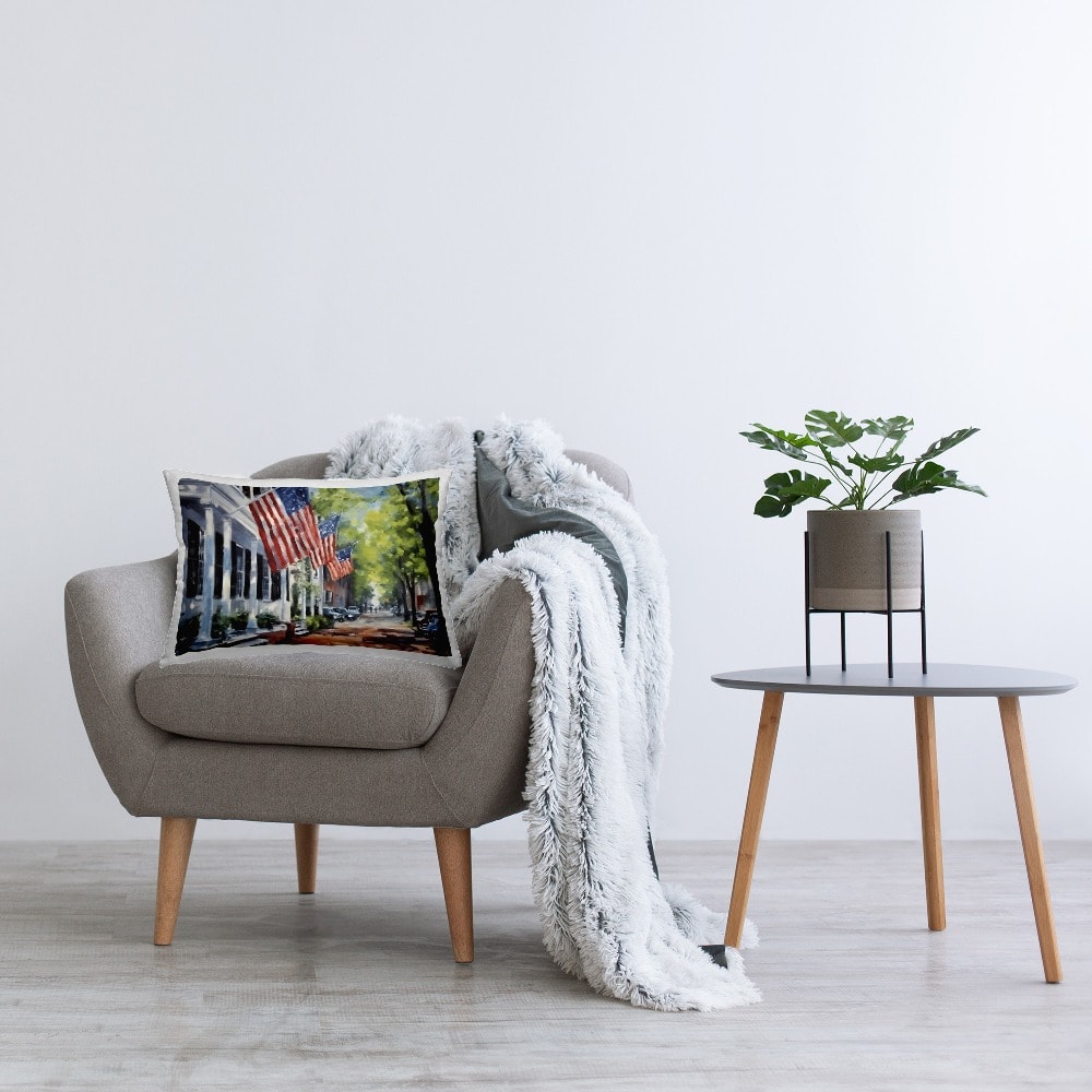 Stupell Industries Flag Lined Building Decorative Printed Throw Pillow
