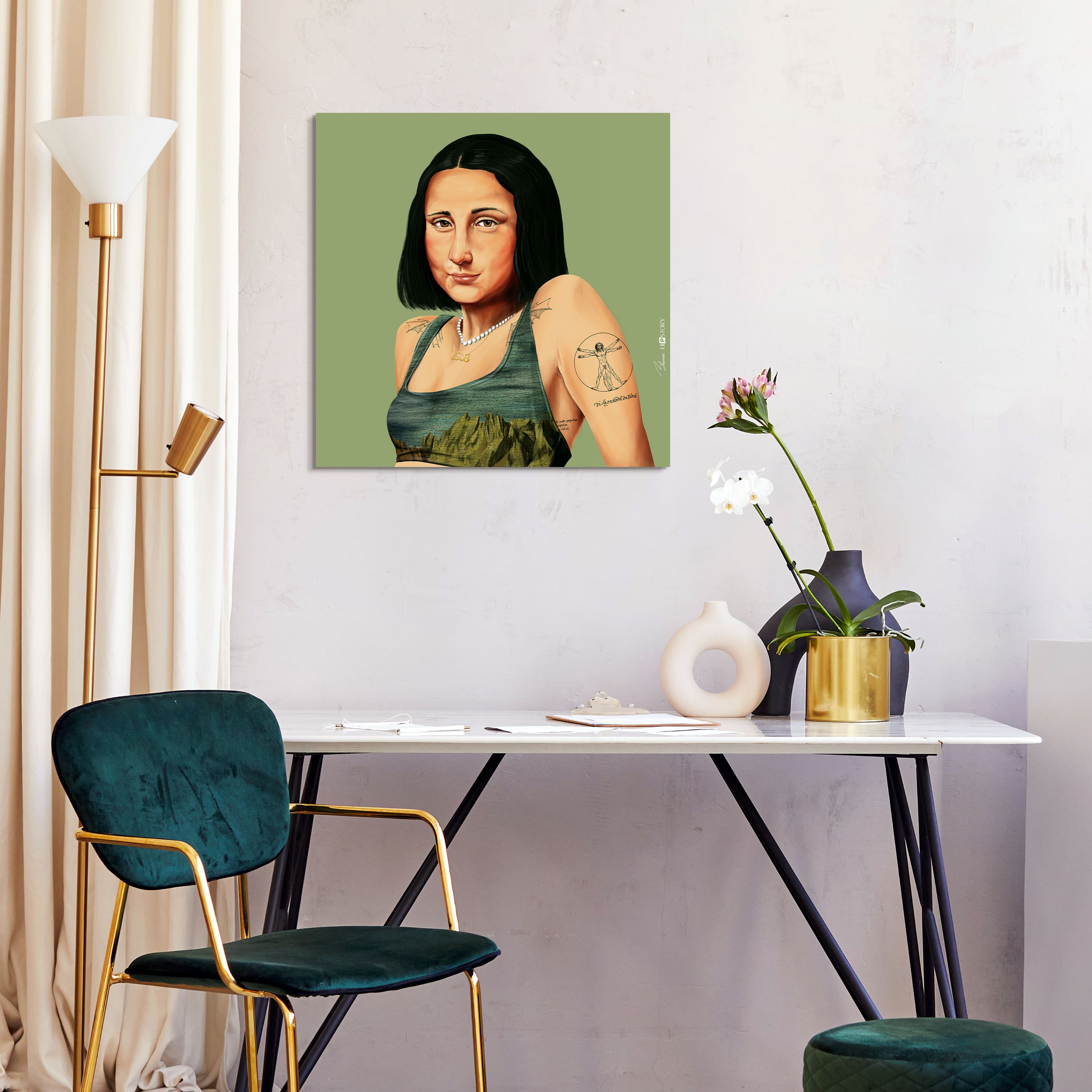 Empire Art Direct Hipstory™ 24" x 24" Hip Mona Lisa Frameless Free Floating Printed Tempered Glass Wall Art