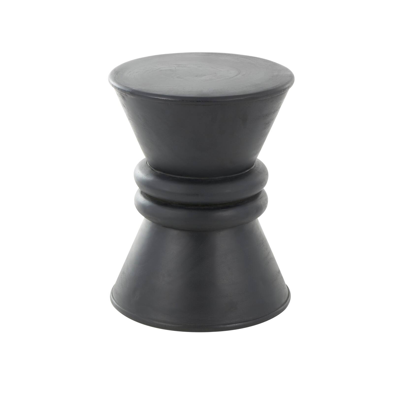 18" Black Wood Handmade Carved Hourglass Accent Table with 3D Ring Center