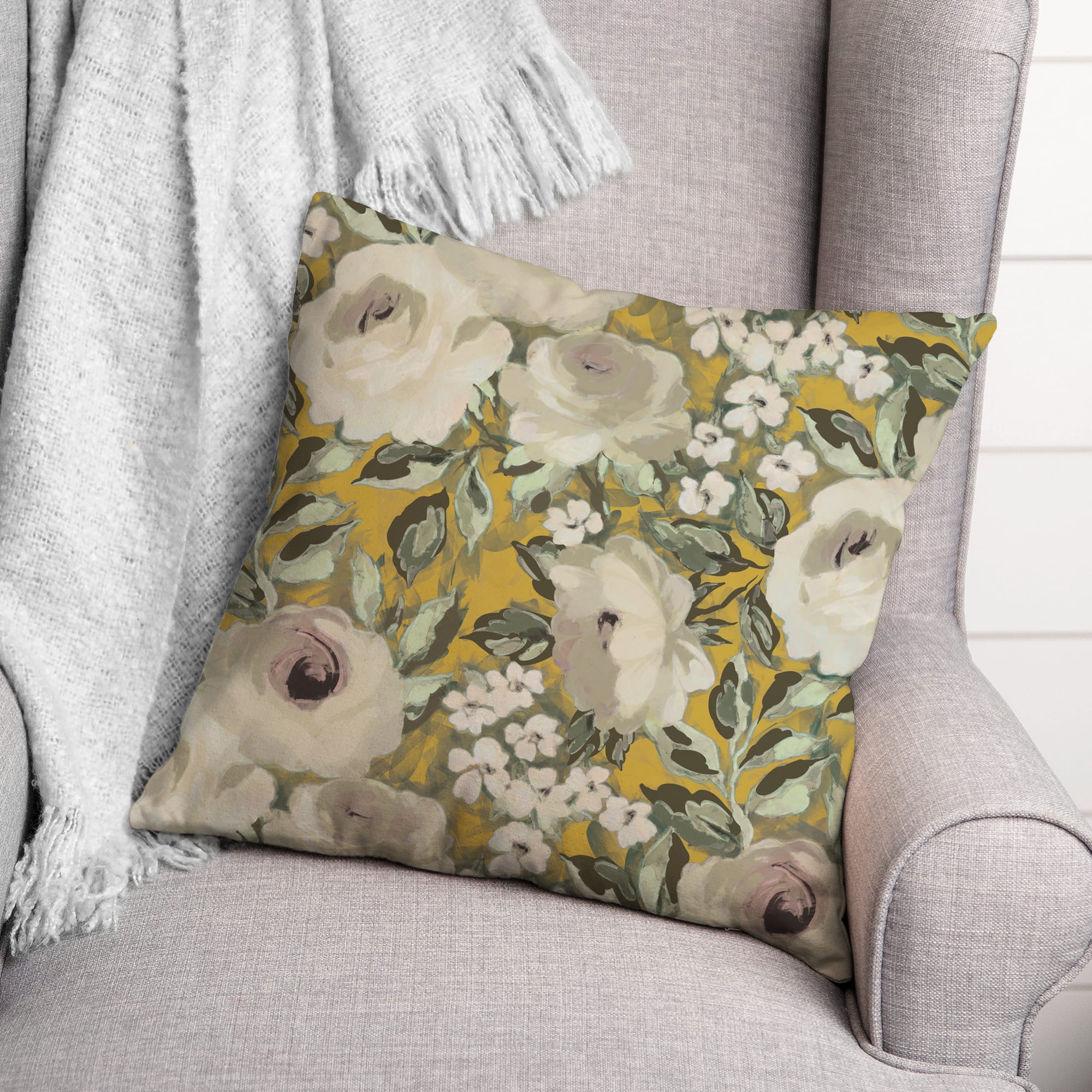 Yellow Floral 18" x 18" Throw Pillow