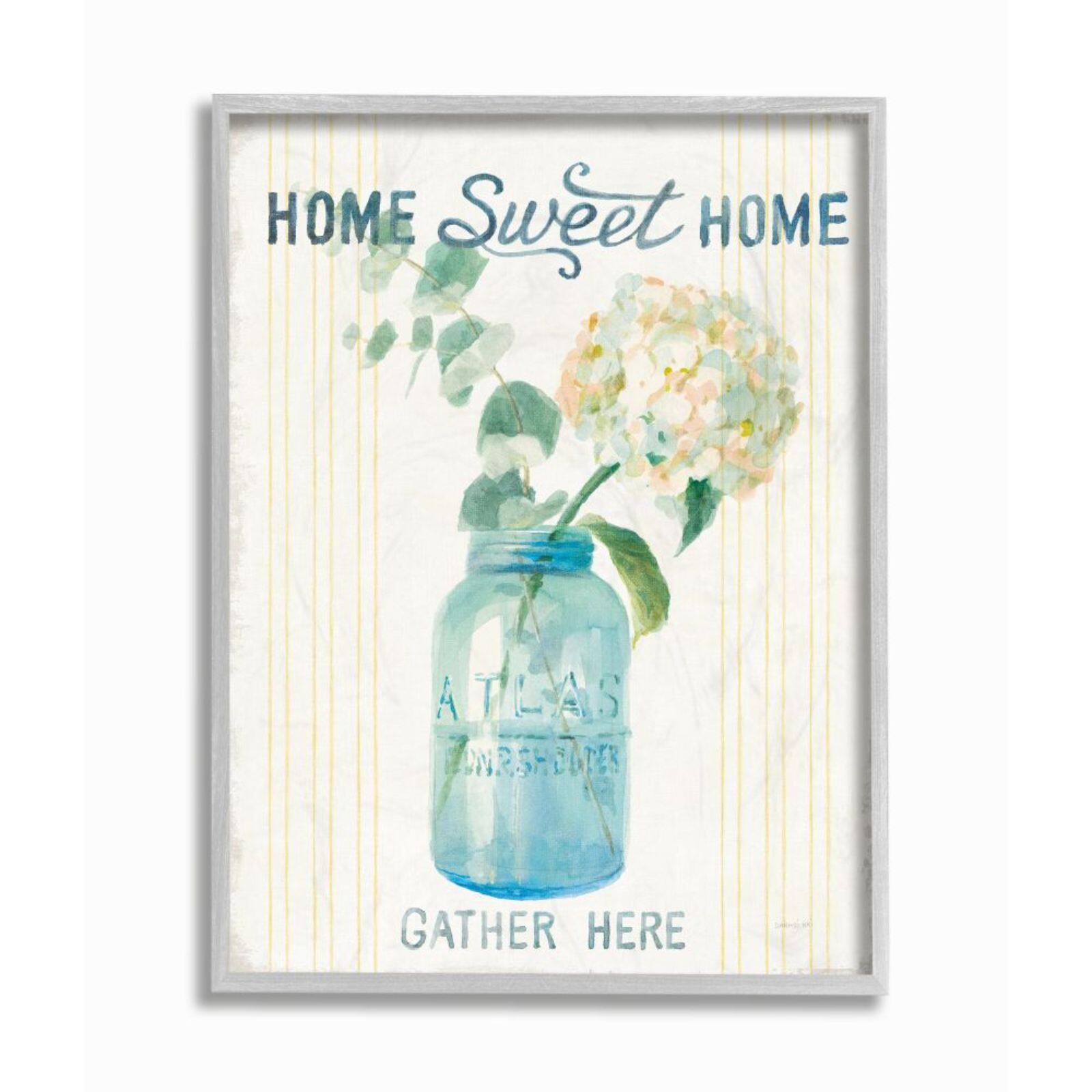 Stupell Industries Home Sweet Home Bouquet in Blue Jar Framed Wall Art