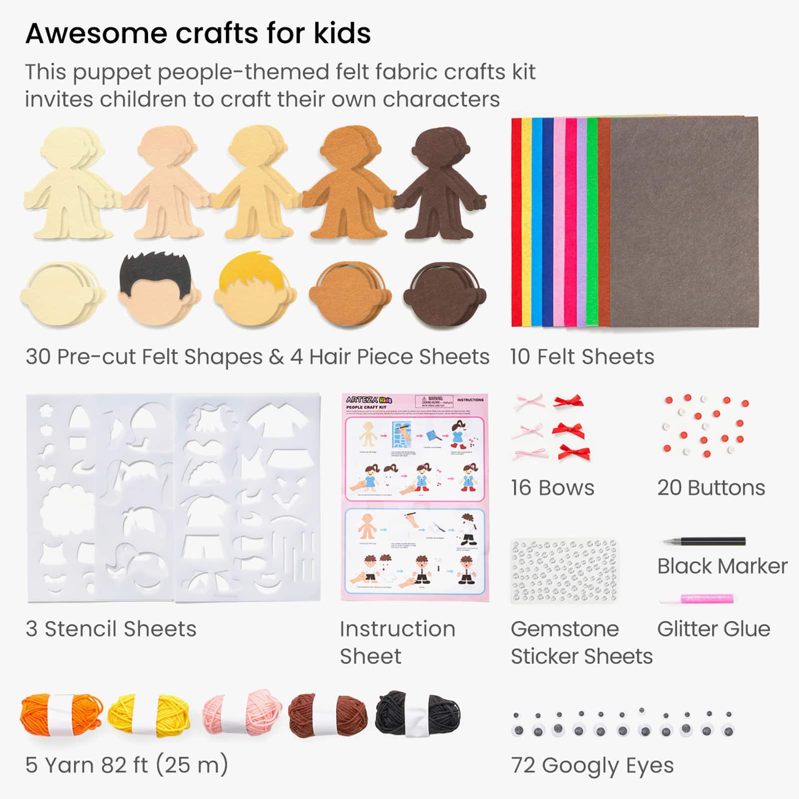 Arteza® Kids Felt Craft Kit, Puppet/People
