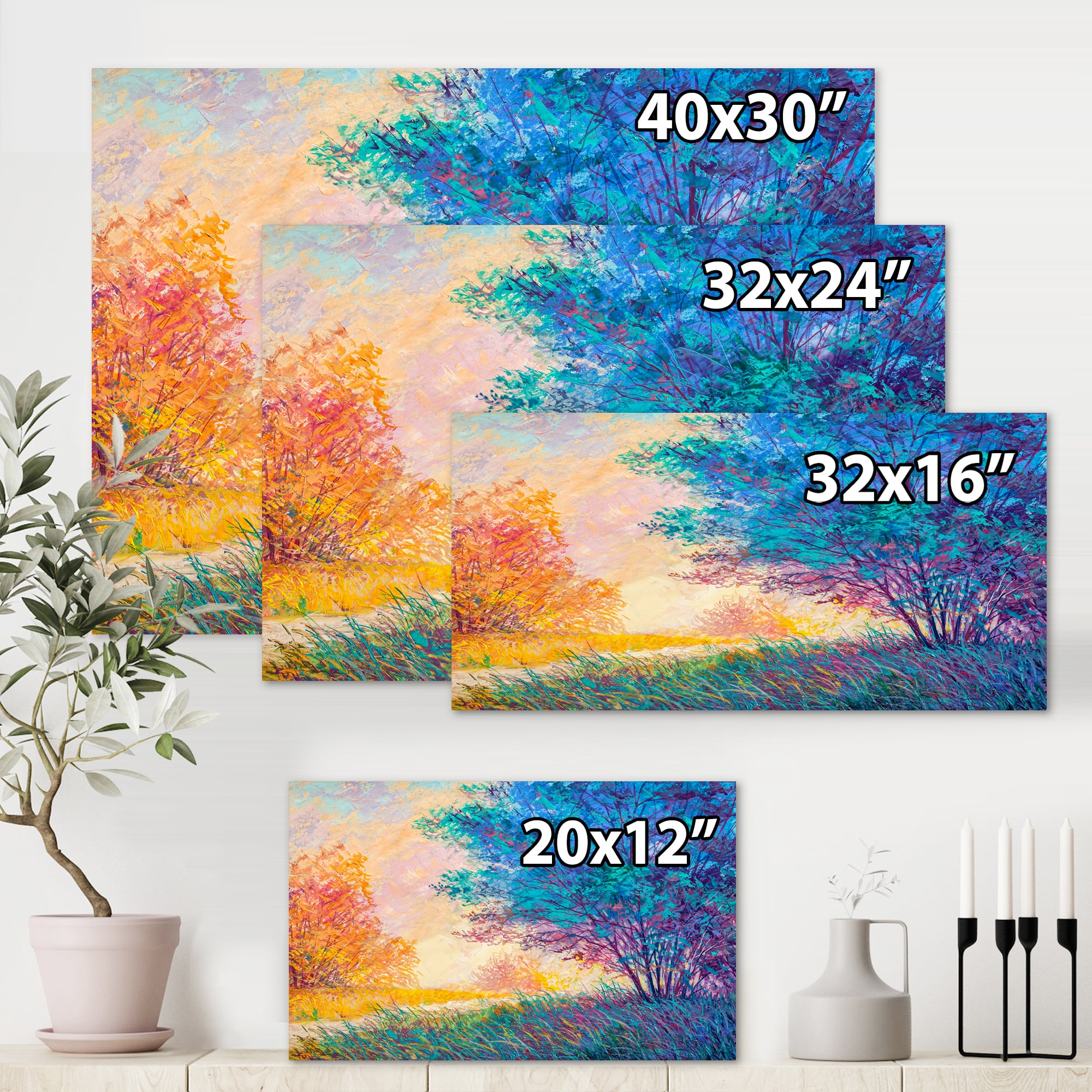 Designart - Sunset In Autumnal Landscape - Traditional Canvas Wall Art Print