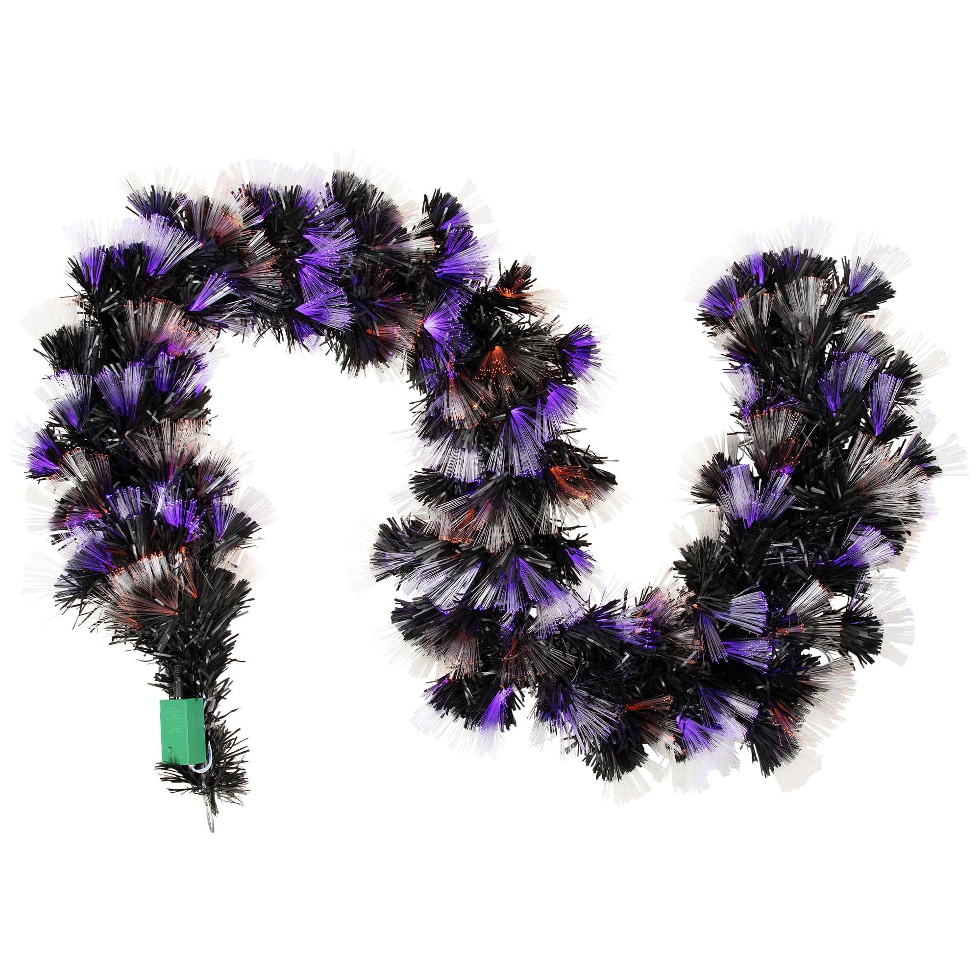 35848162 6 ft. x 6 in. Multi-Function Fiber Optic Artificial Halloween Garland with LED, Black - Purple & Orange