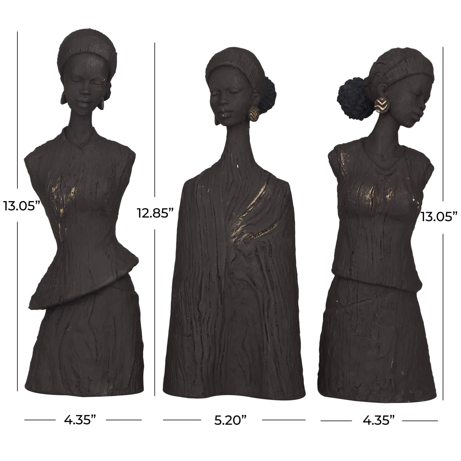 Dark Gray Polystone African Woman Sculpture Set