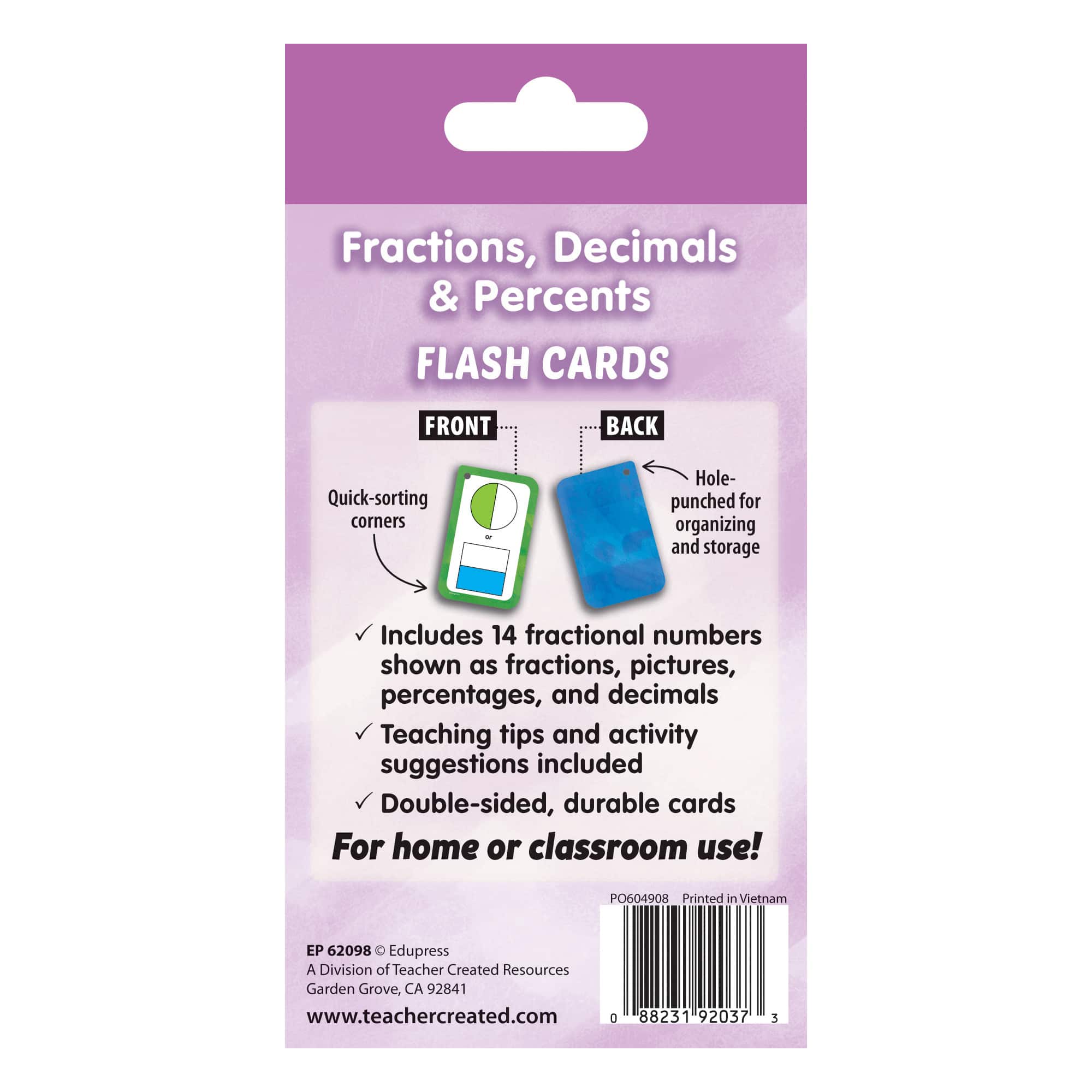 Teacher Created Resources® Fractions, Decimals & Percents Flash Cards Pack, 6ct.