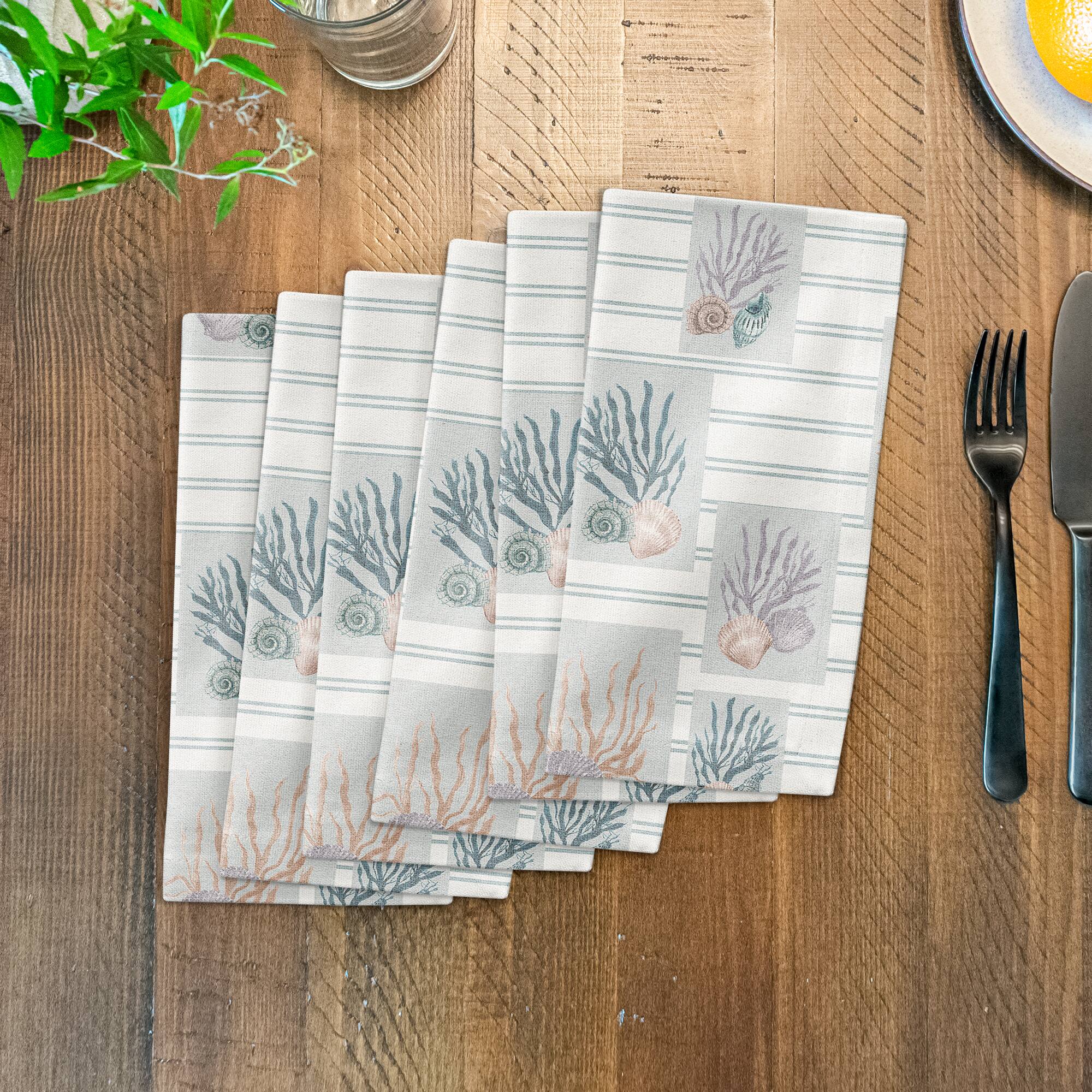Shell Panels on Stripes Cotton Twill Napkin