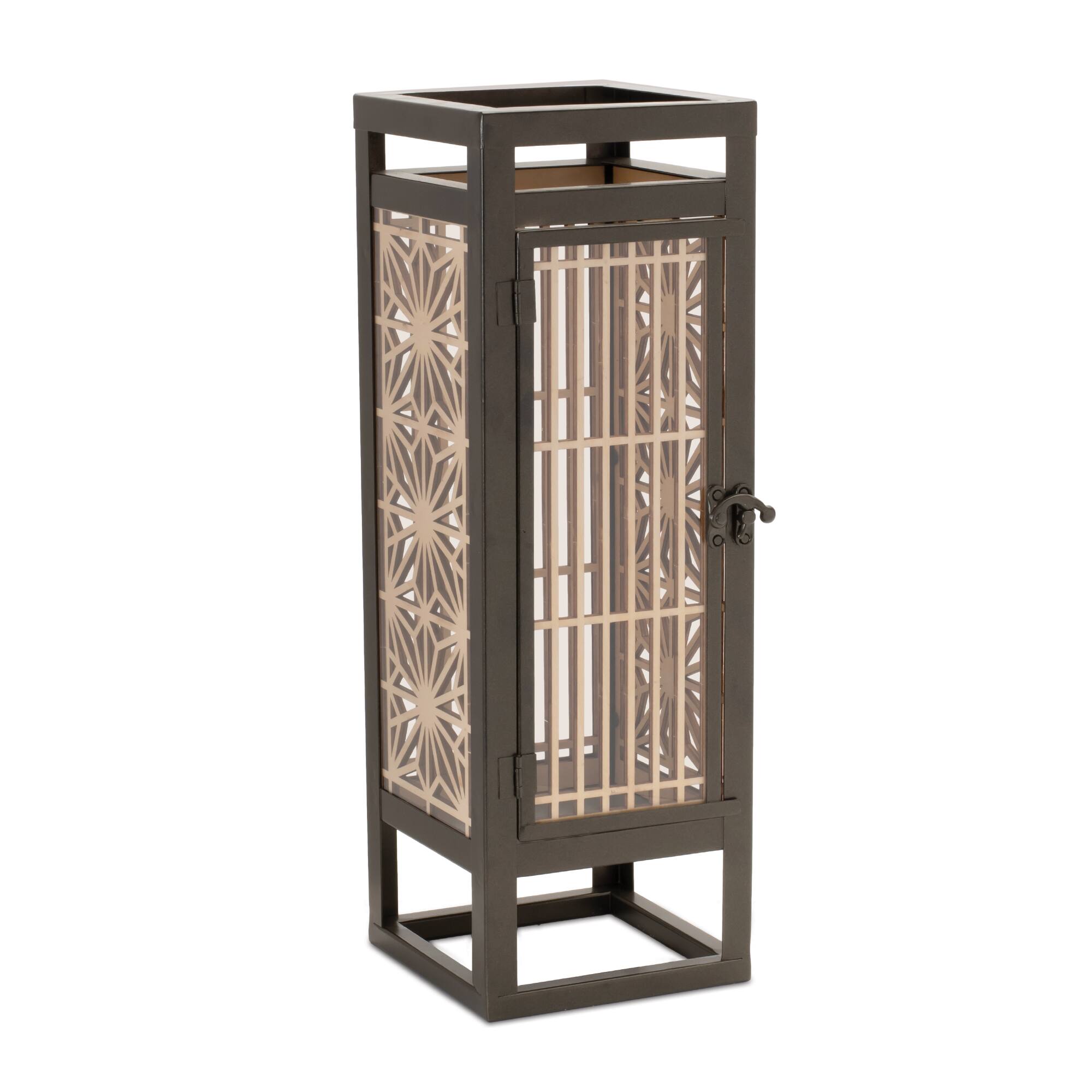 15.5" Cut Out Wood Candle Holder with Iron Frame
