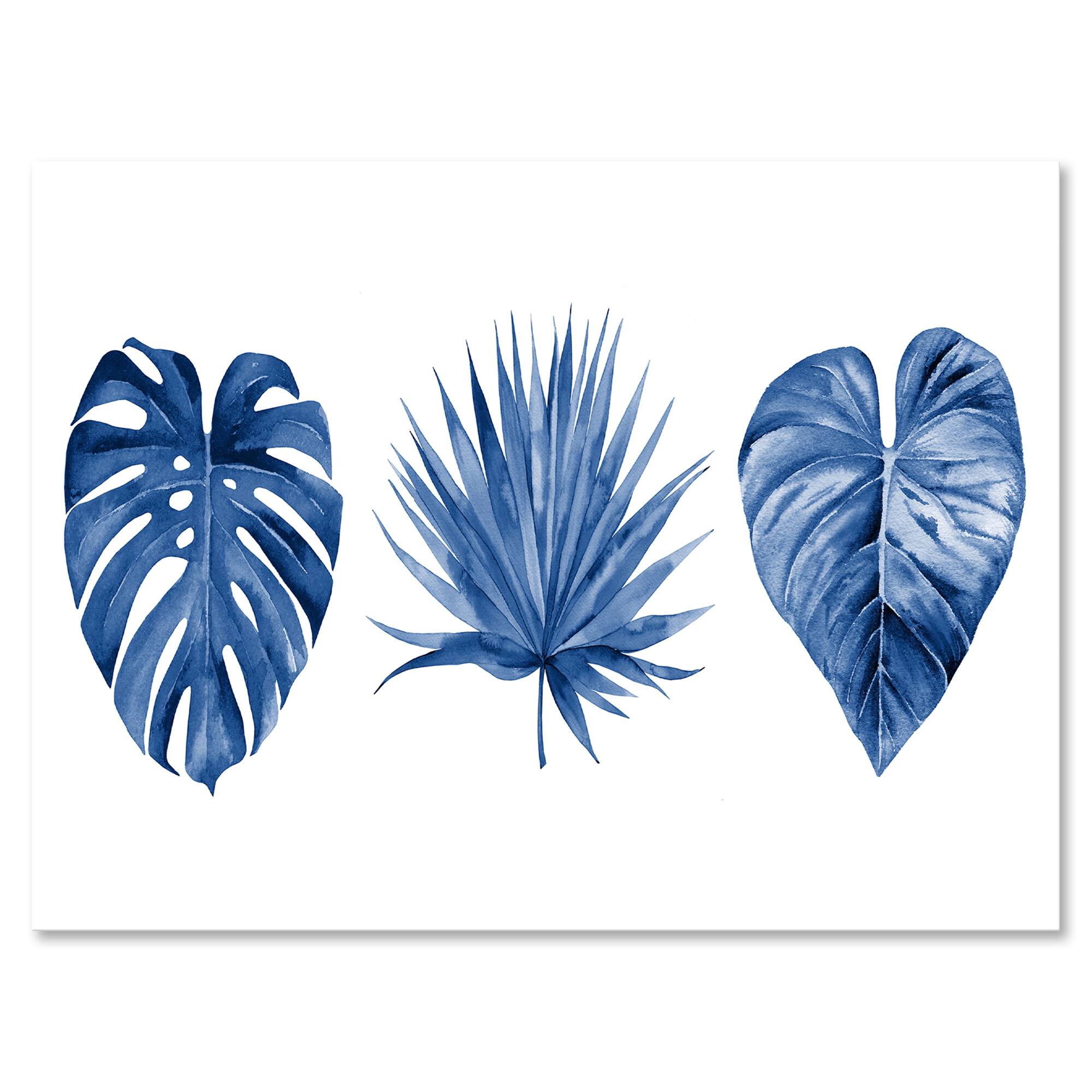 Designart - Classic Blue Tropical Leaves - Tropical Canvas Wall Art Print