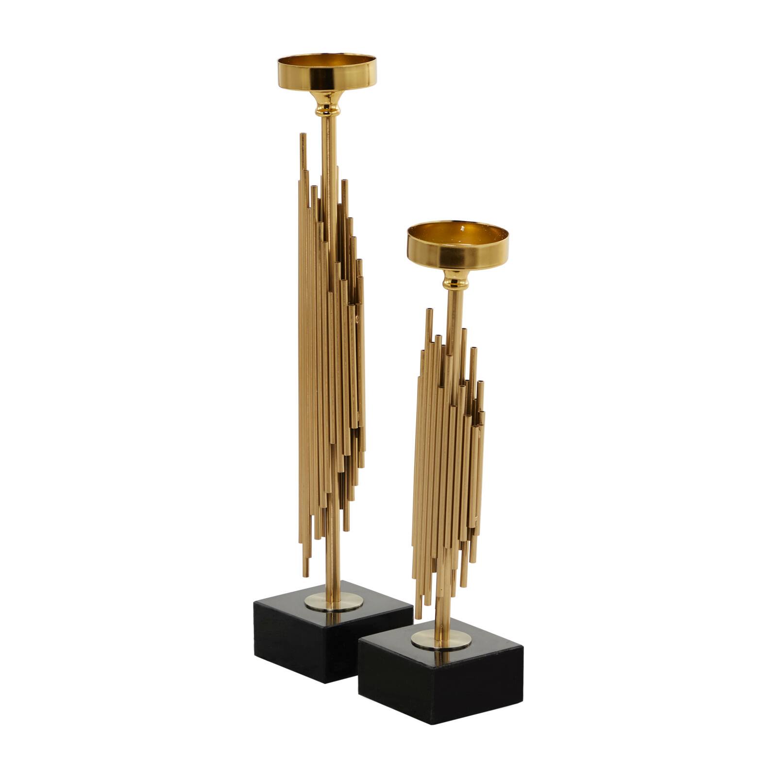 Gold Stainless Steel Vertical Pipe Stand Candle Holder Set