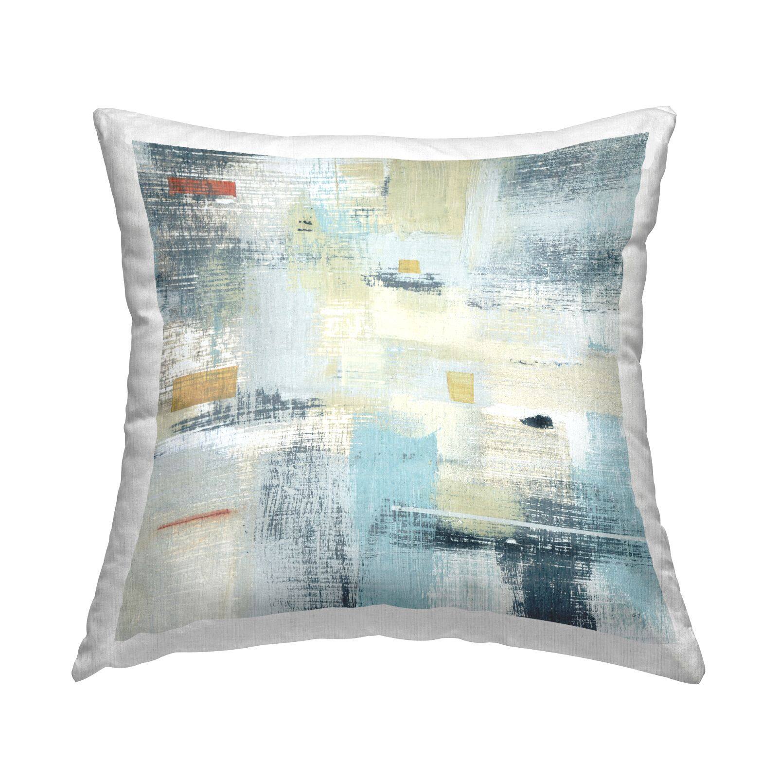 Stupell Industries Woven Paint Stroke Abstraction Blue Beige Paint Blend Throw Pillow 18" x 18"