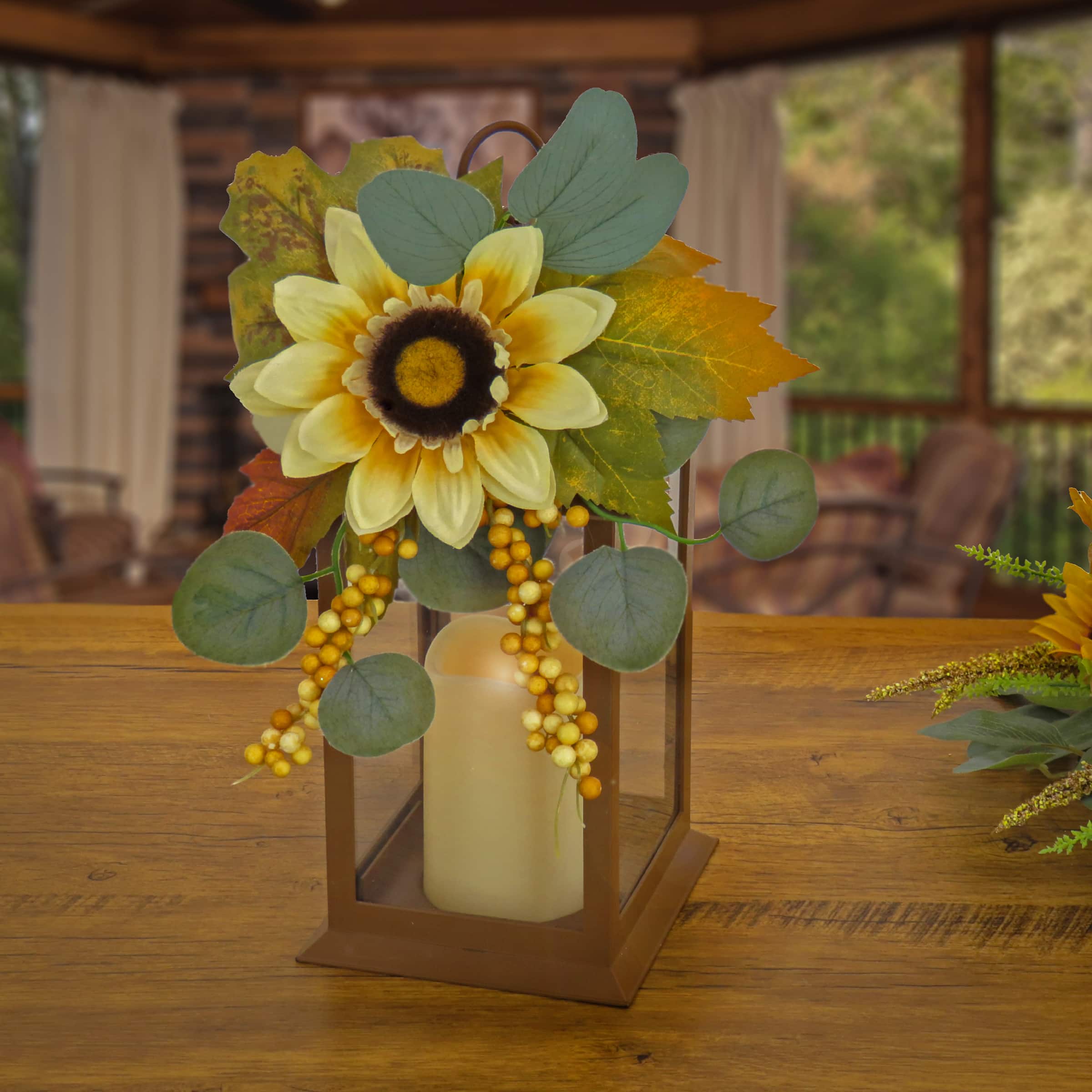 13" Harvest Lantern Decoration with 1 LED Candle