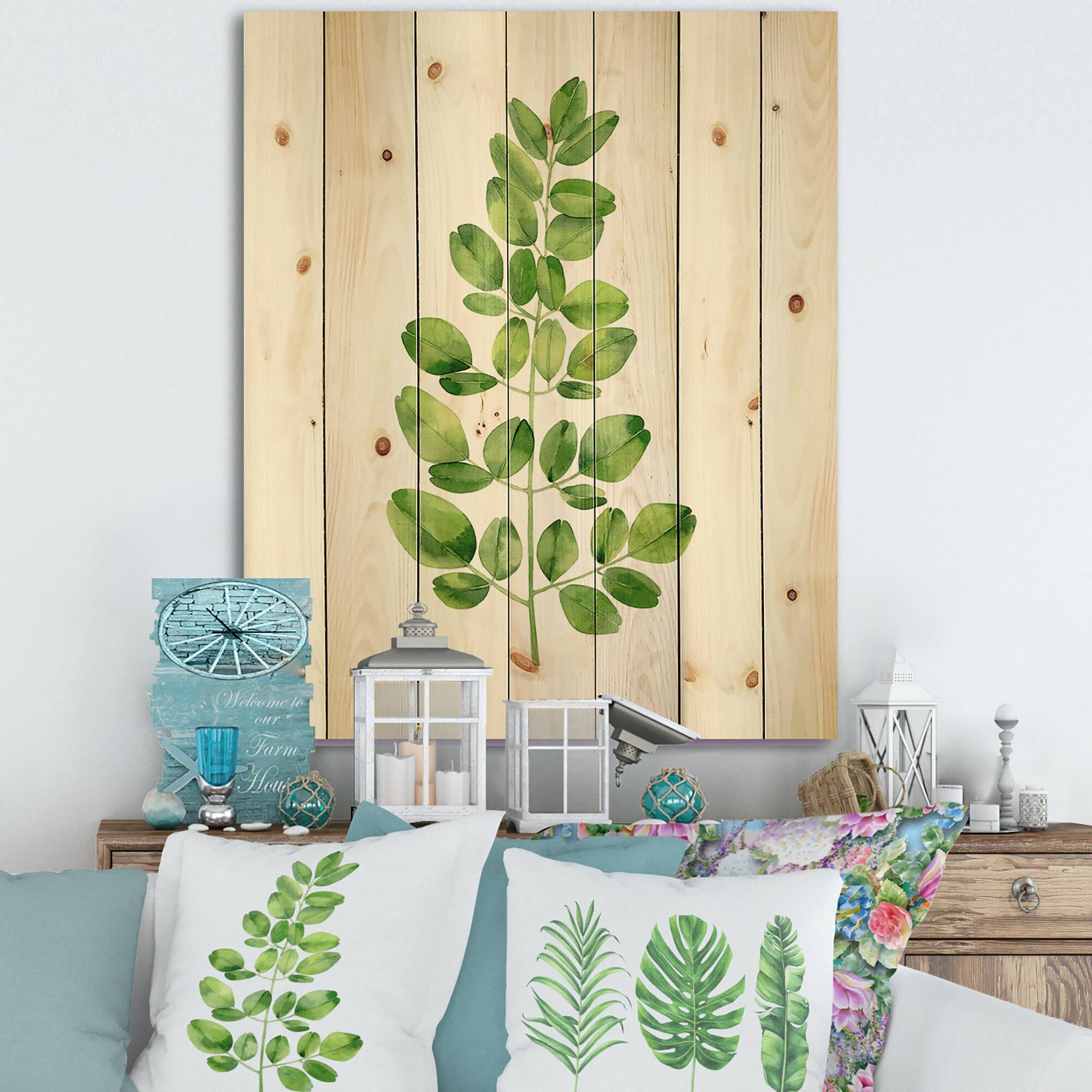 Designart - Moringa Branch Tropical Tree Foliage - Farmhouse Print on Natural Pine Wood