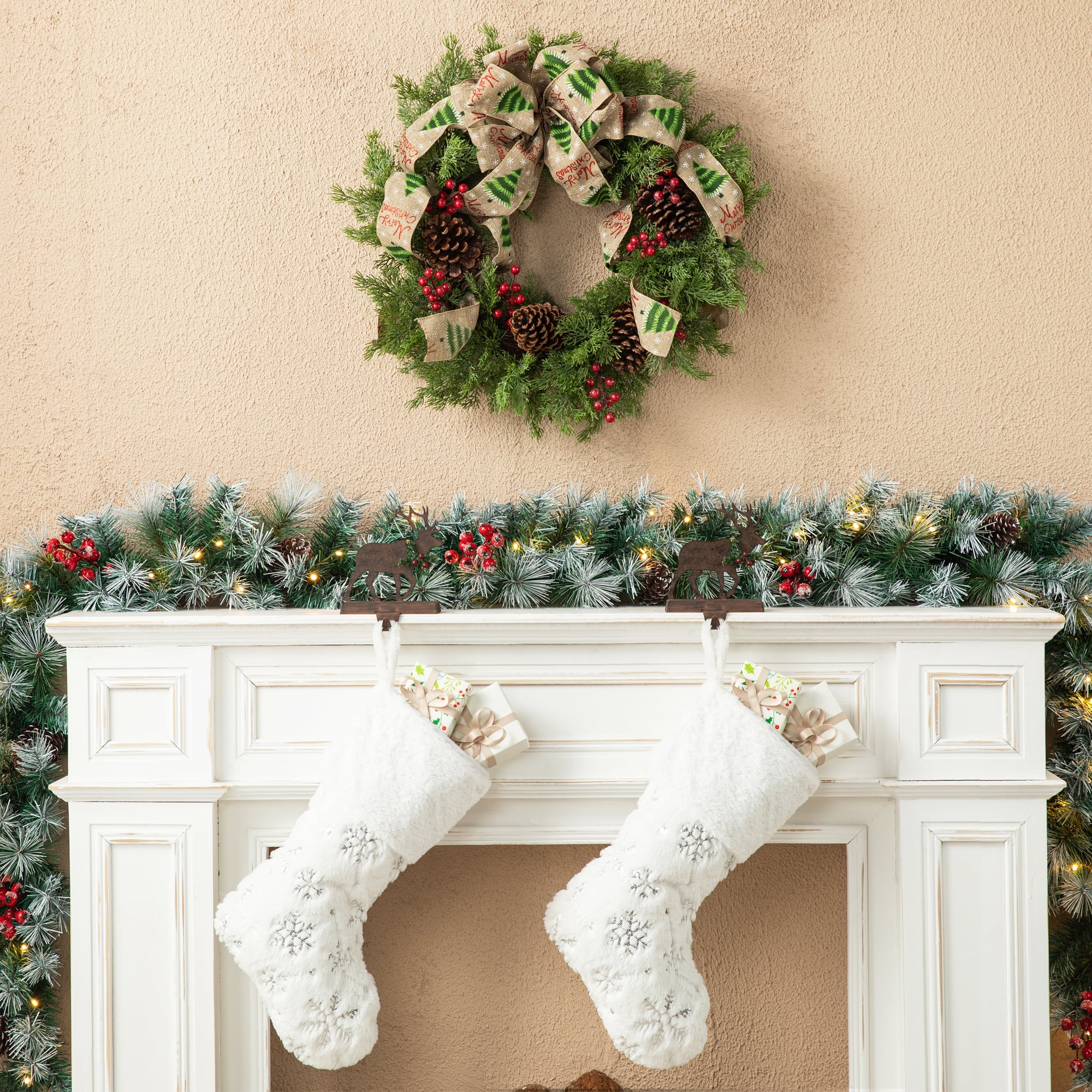 Glitzhome® 24" Cypress Leaves & Pinecone Wreath with Ribbon & Bow