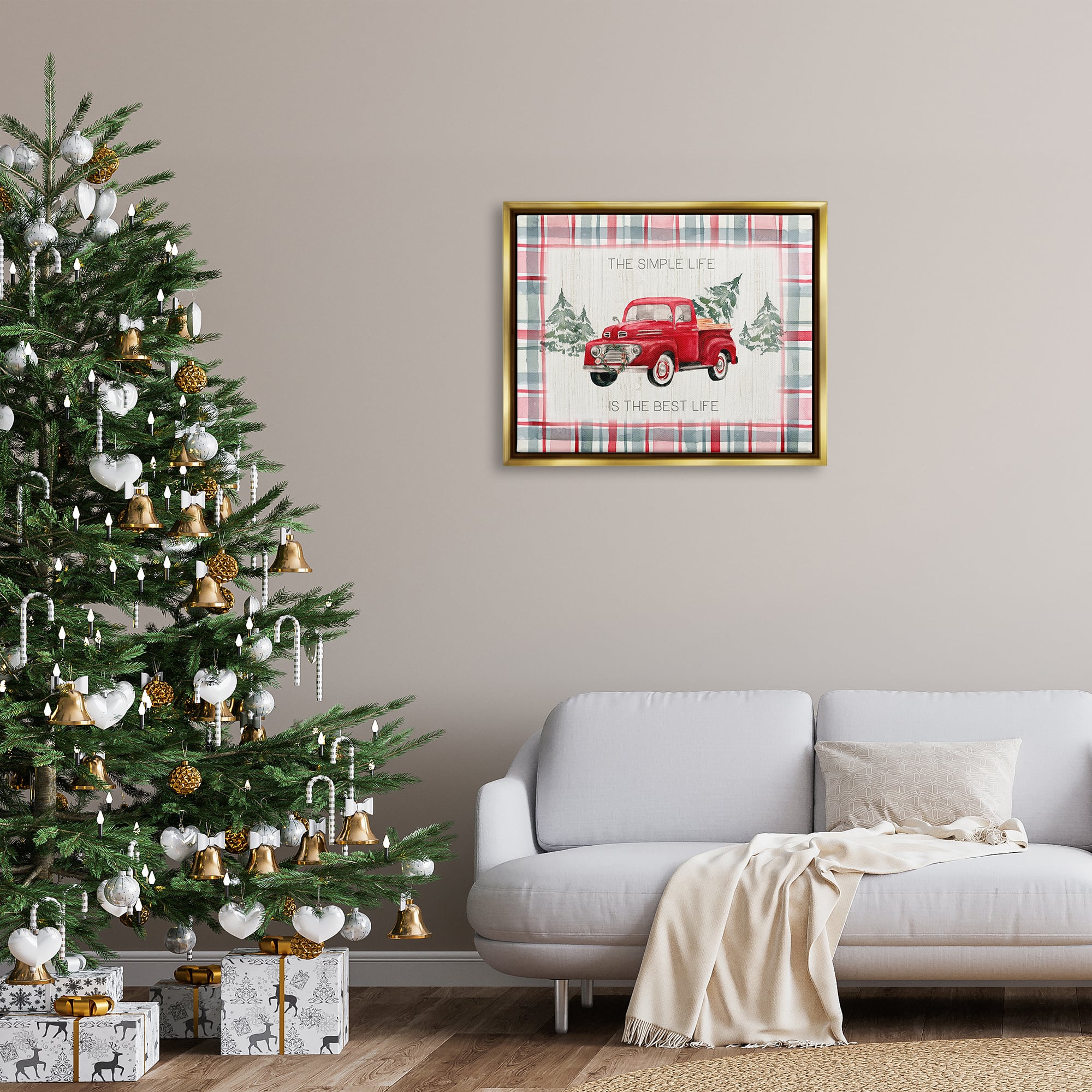 Stupell Industries Simple Life Is Best Plaid Truck Framed Floater Canvas Wall Art