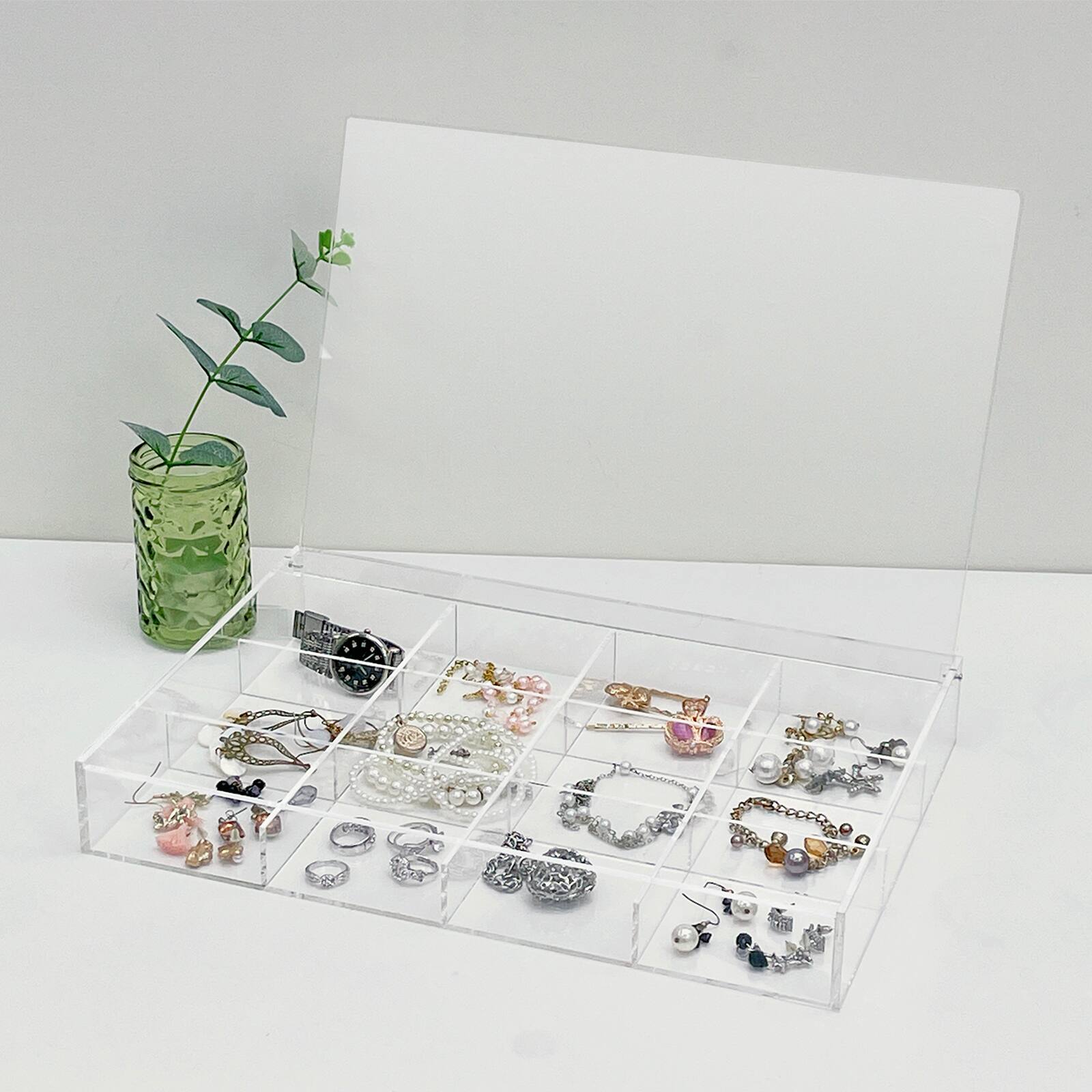 6 Pack: 13.6" Clear 12-Compartment Divided Tray with Lid by Bead Landing™