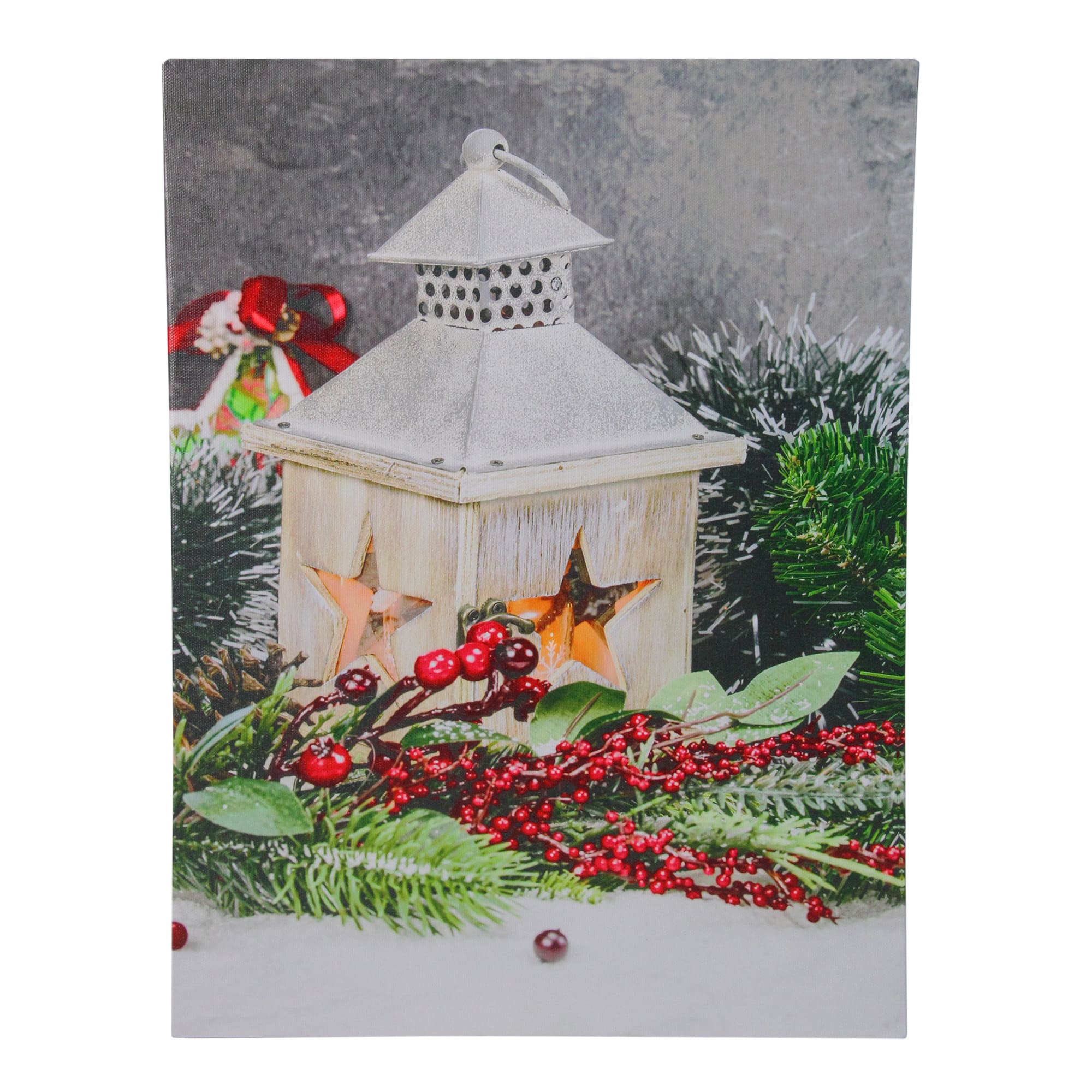 15.7" Lighted LED Candle Lantern with Berries & Greenery Canvas Wall Art