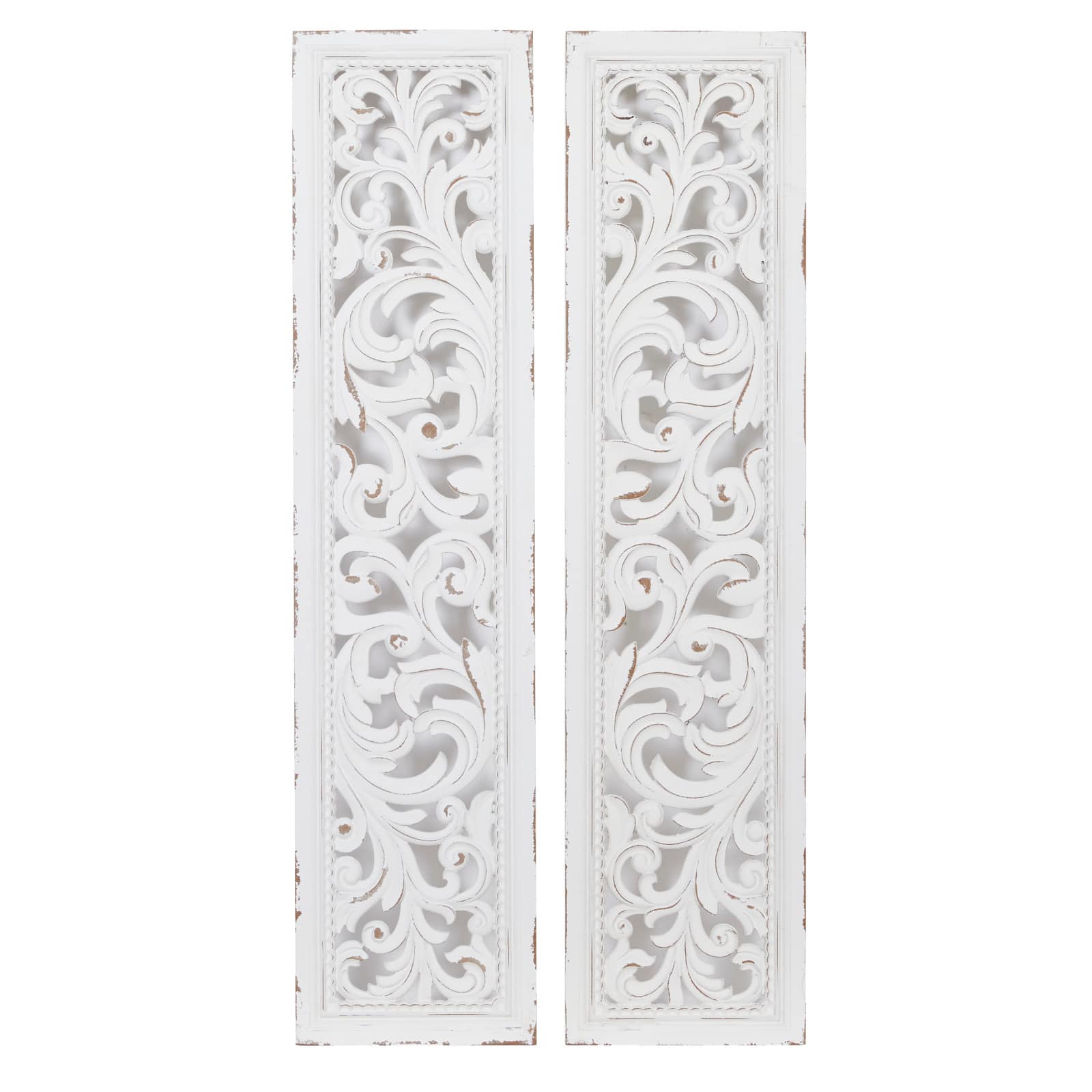50" White Wood Traditional Abstract Wall Decor, 2ct.