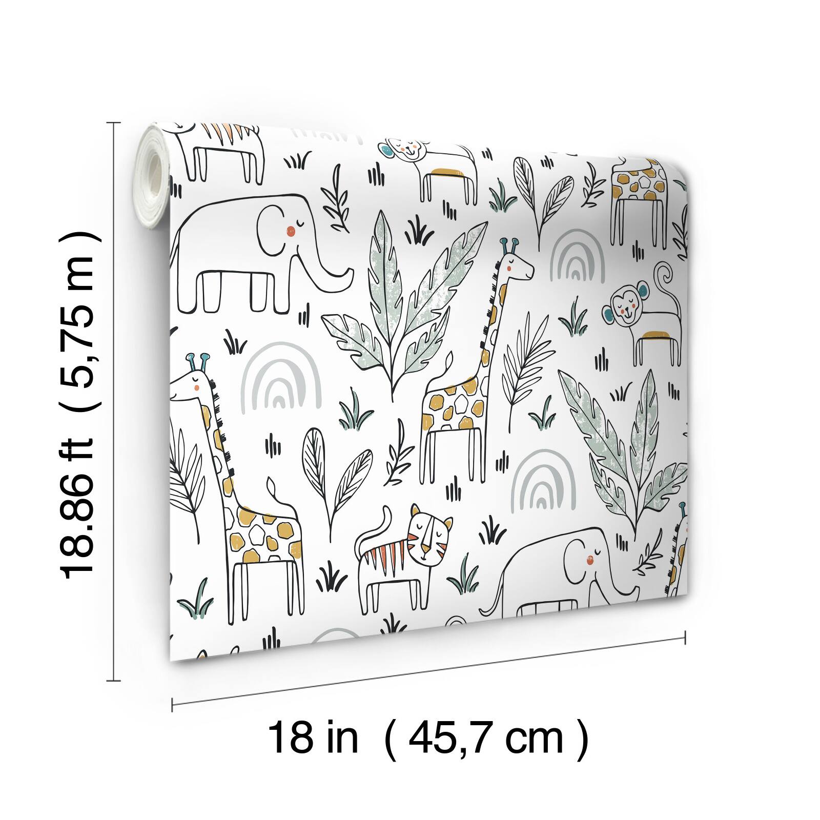 RoomMates White & Yellow Jungle Menagerie Peel & Stick Wallpaper
