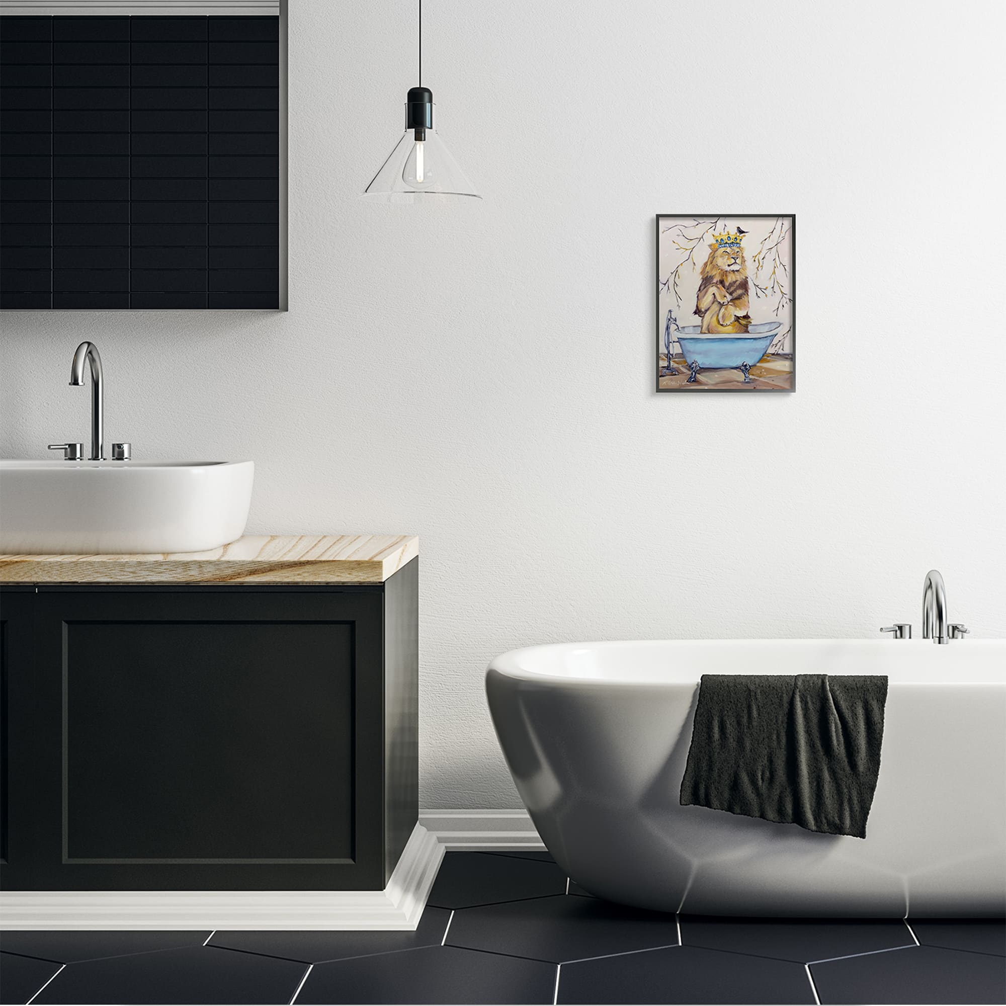Stupell Industries Regal Jungle Lion in Blue Claw Bath in Frame Wall Art