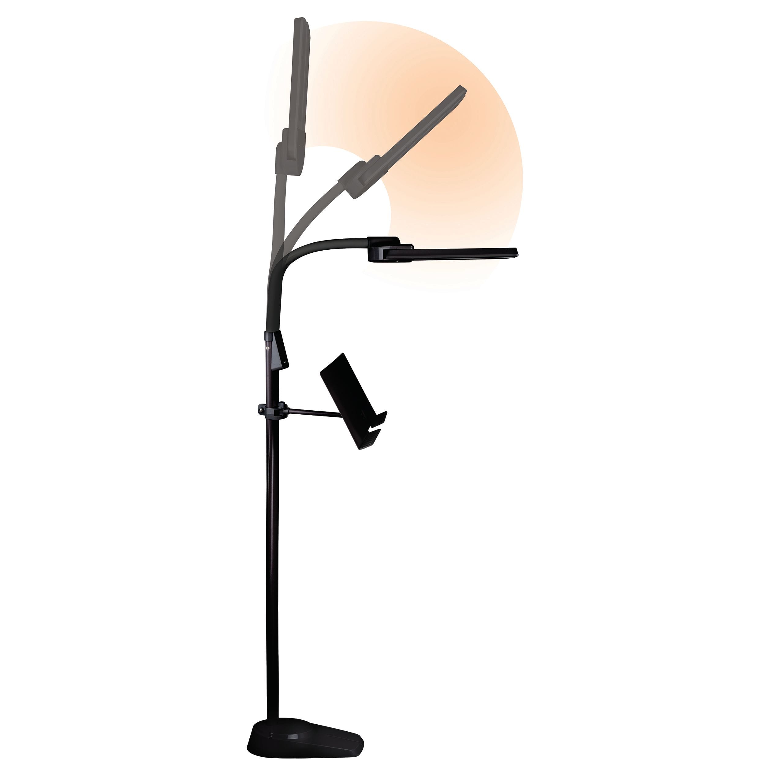 OttLite Black Dual Shade LED Floor Lamp with USB Charging Station