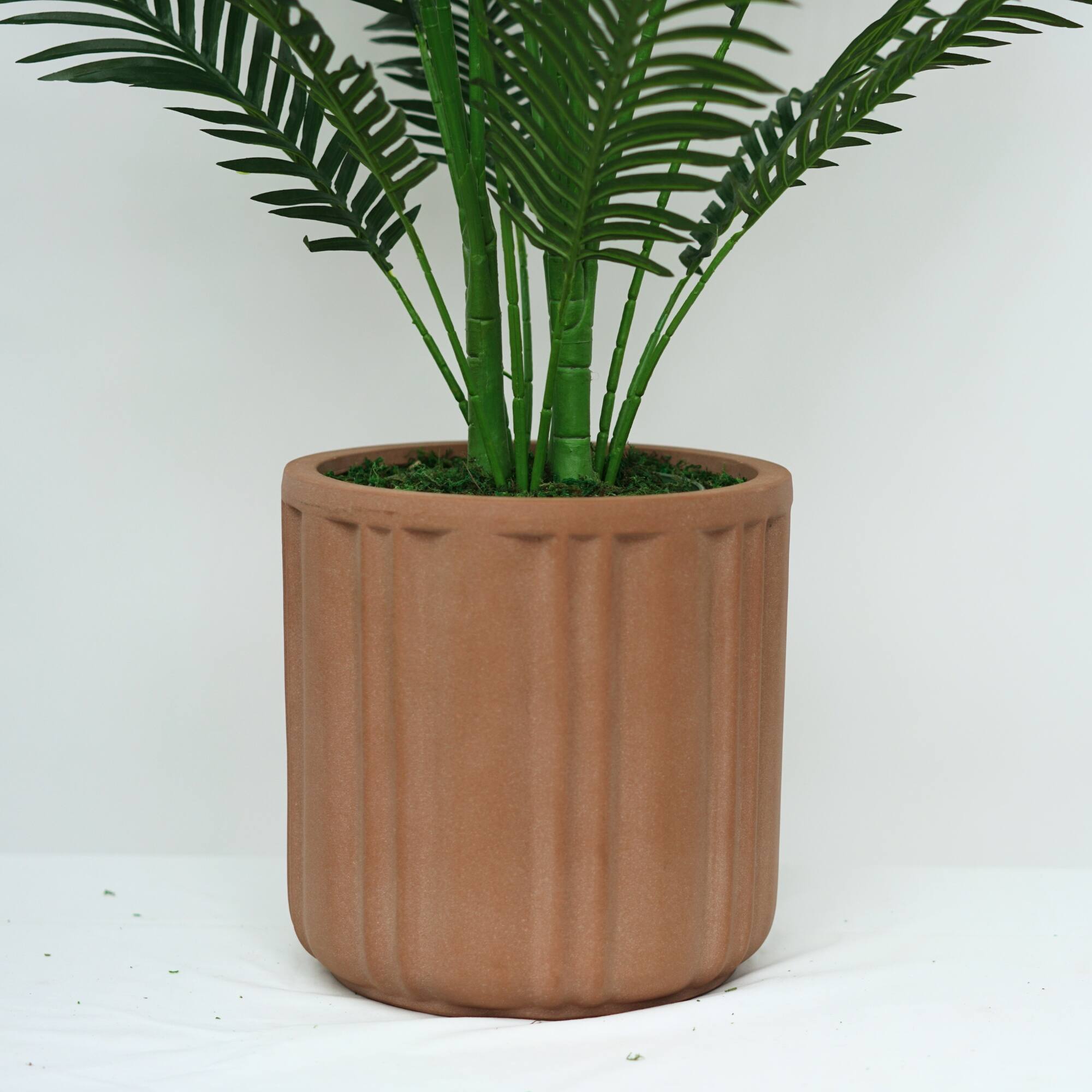 House of Silk Flowers 54" Faux Areca Palm in Matte Paneled Terracotta Ceramic Planter