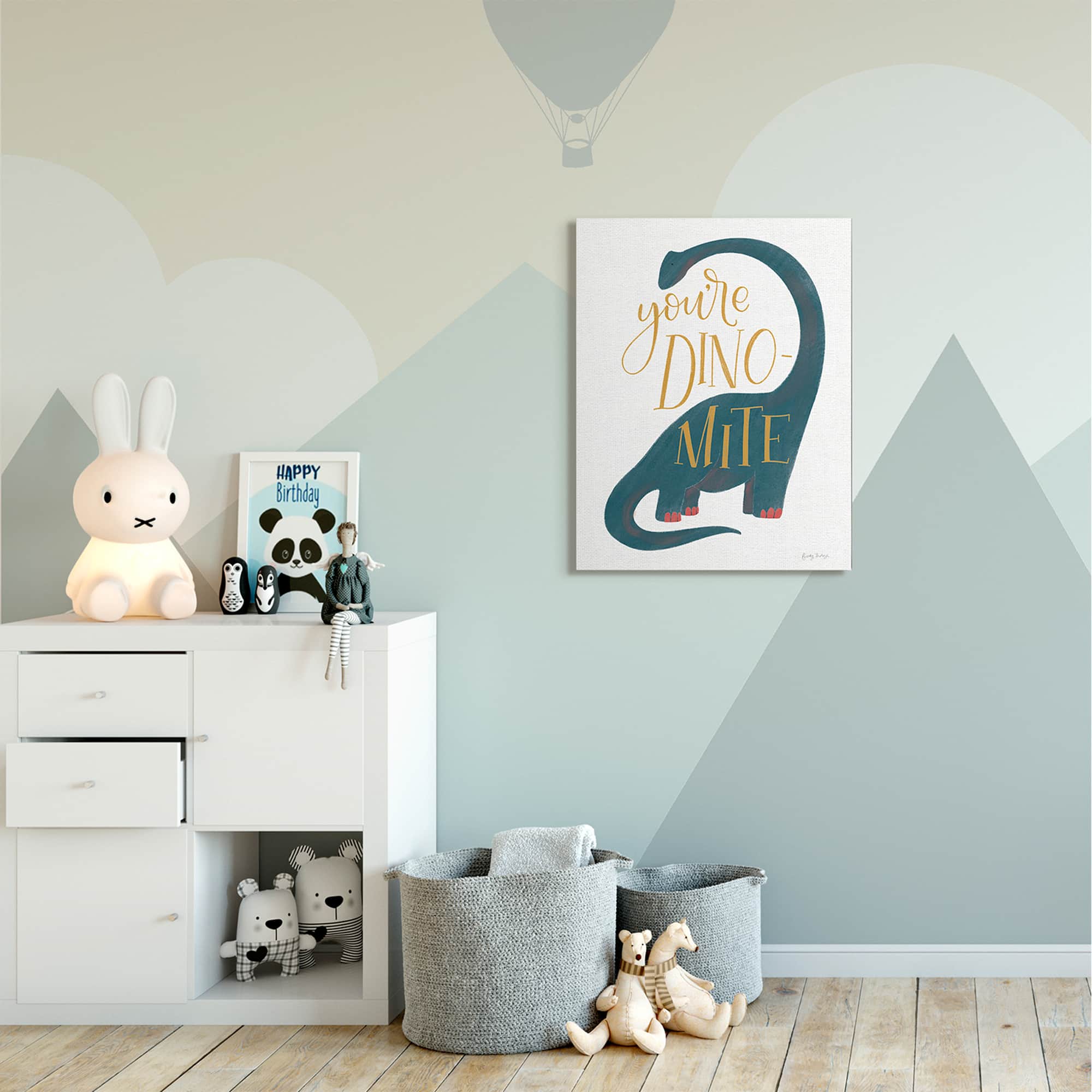 Stupell Industries You're Dino-Mite Phrase Blue Long Neck Dinosaur Canvas Wall Art