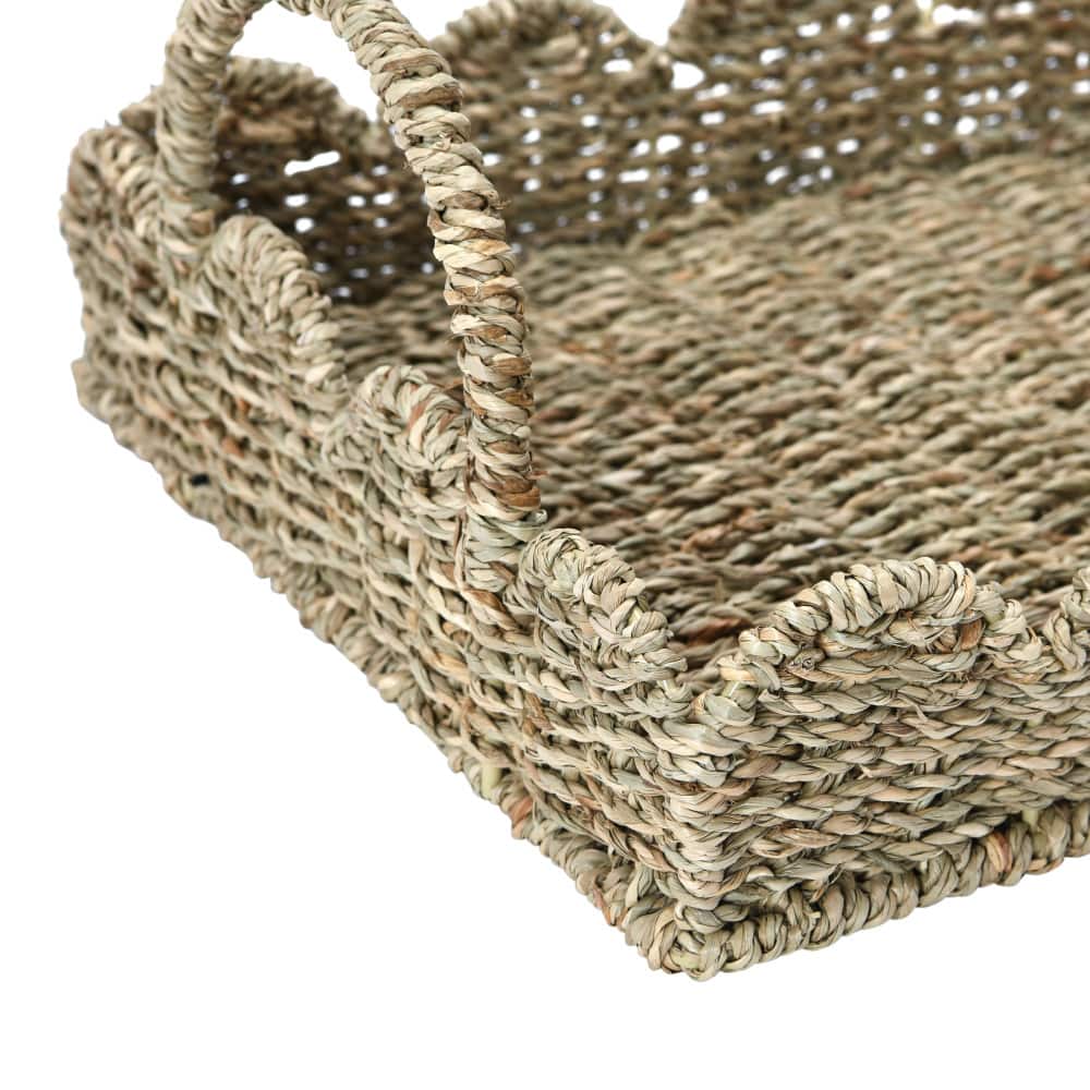 Household Essentials 14" Seagrass Tray with Scalloped Edge