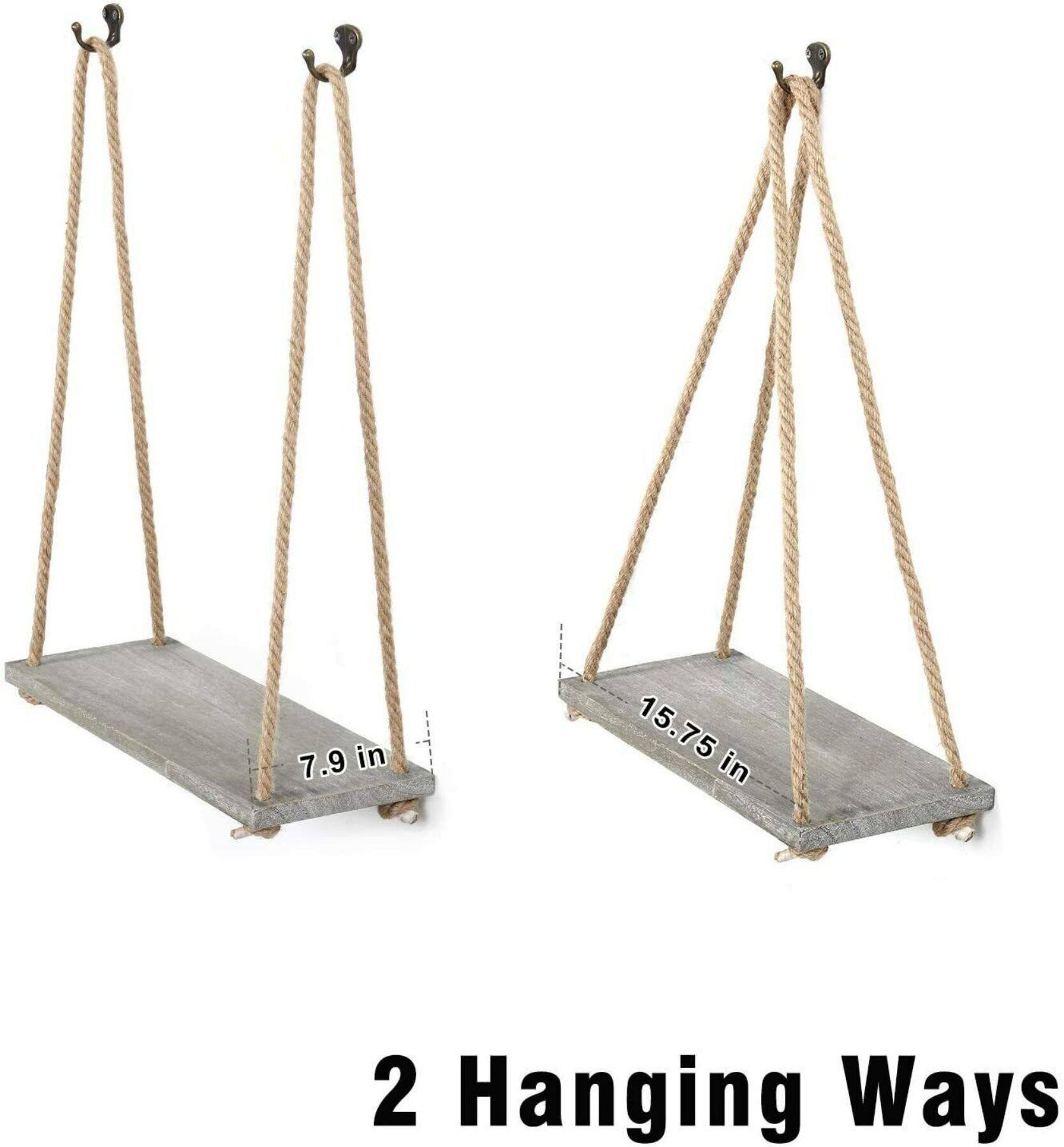 NEX™ 16" Gray Green Hanging Rope Wood Wall Shelves, 4ct.