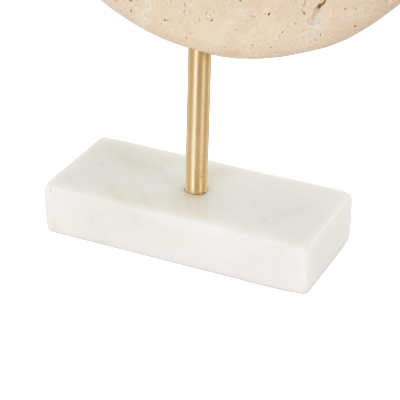 11.5" Cream Marble Geometric Textured Ring Decorative Sculpture with White Base & Gold Stand