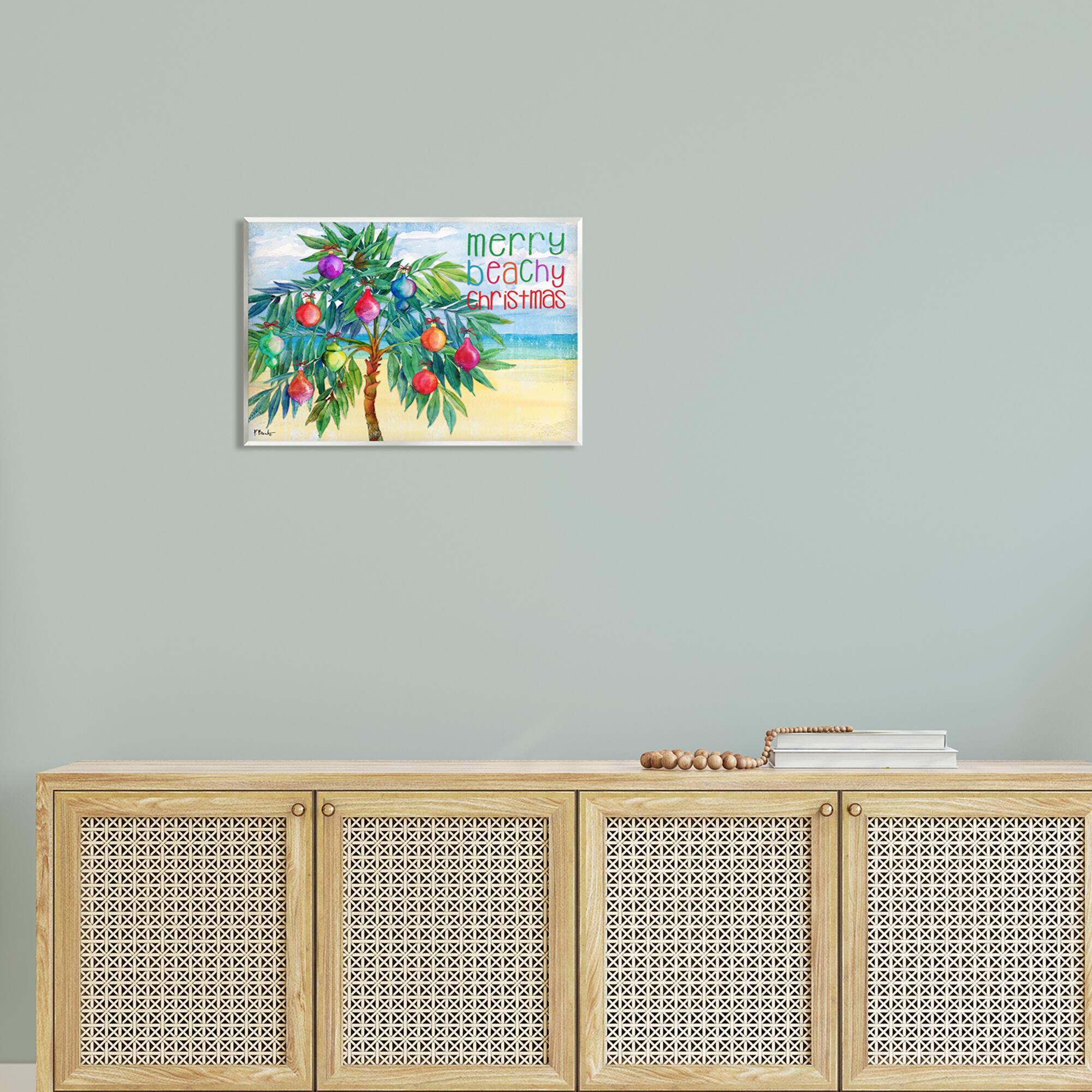 Stupell Industries Merry Beachy Christmas Holiday Palm Wall Plaque Art