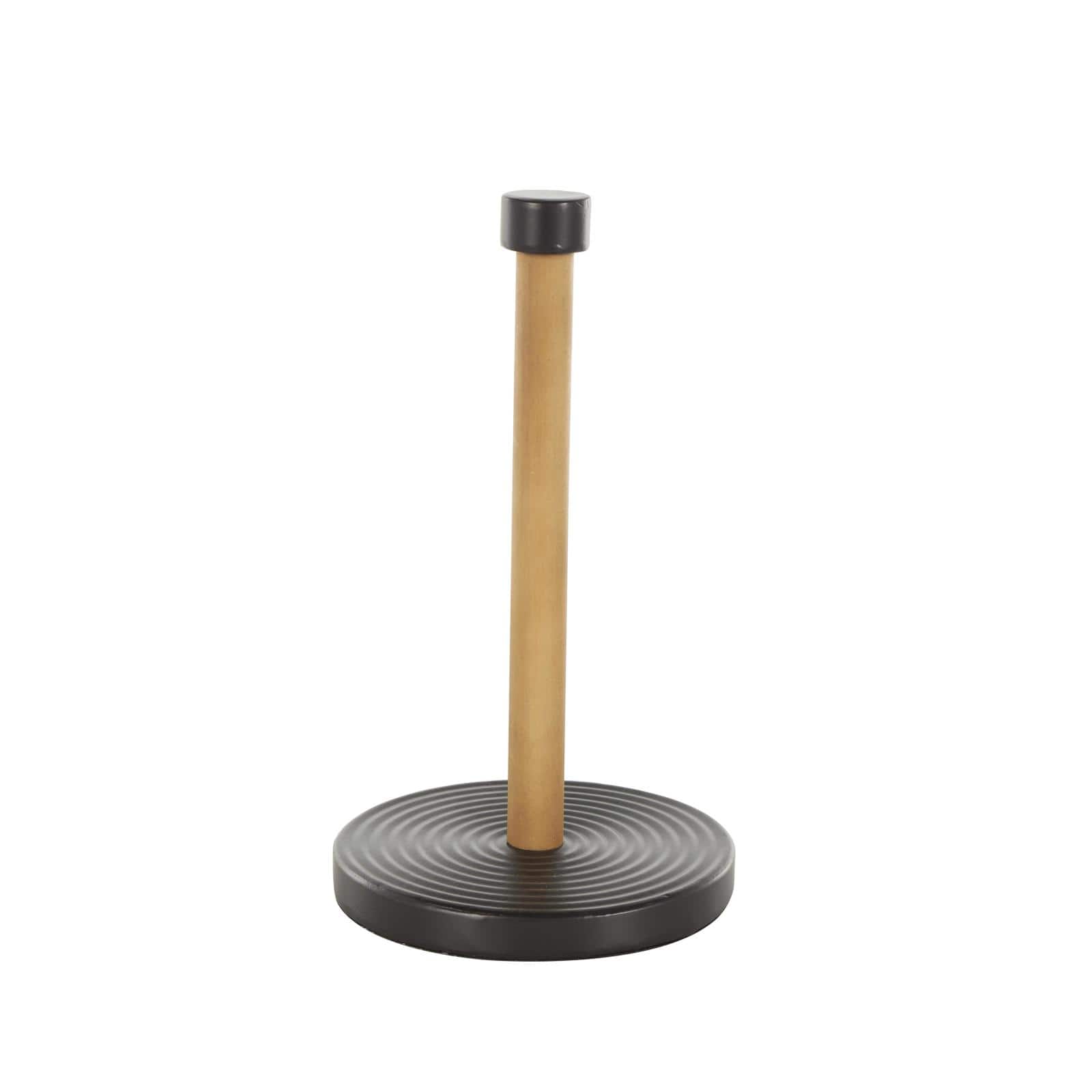 7" x 12" Black Metal Paper Towel Holder with Brown Wood Post