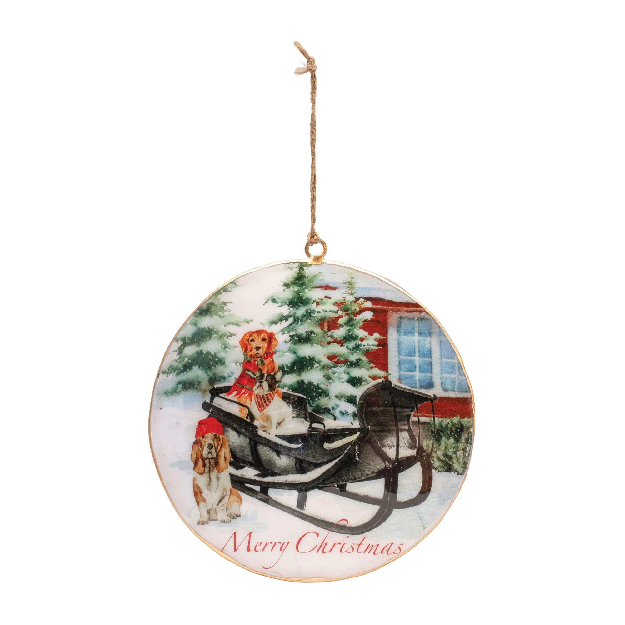 6" Metal Dogs in Sleigh Disc Ornaments, 6ct.