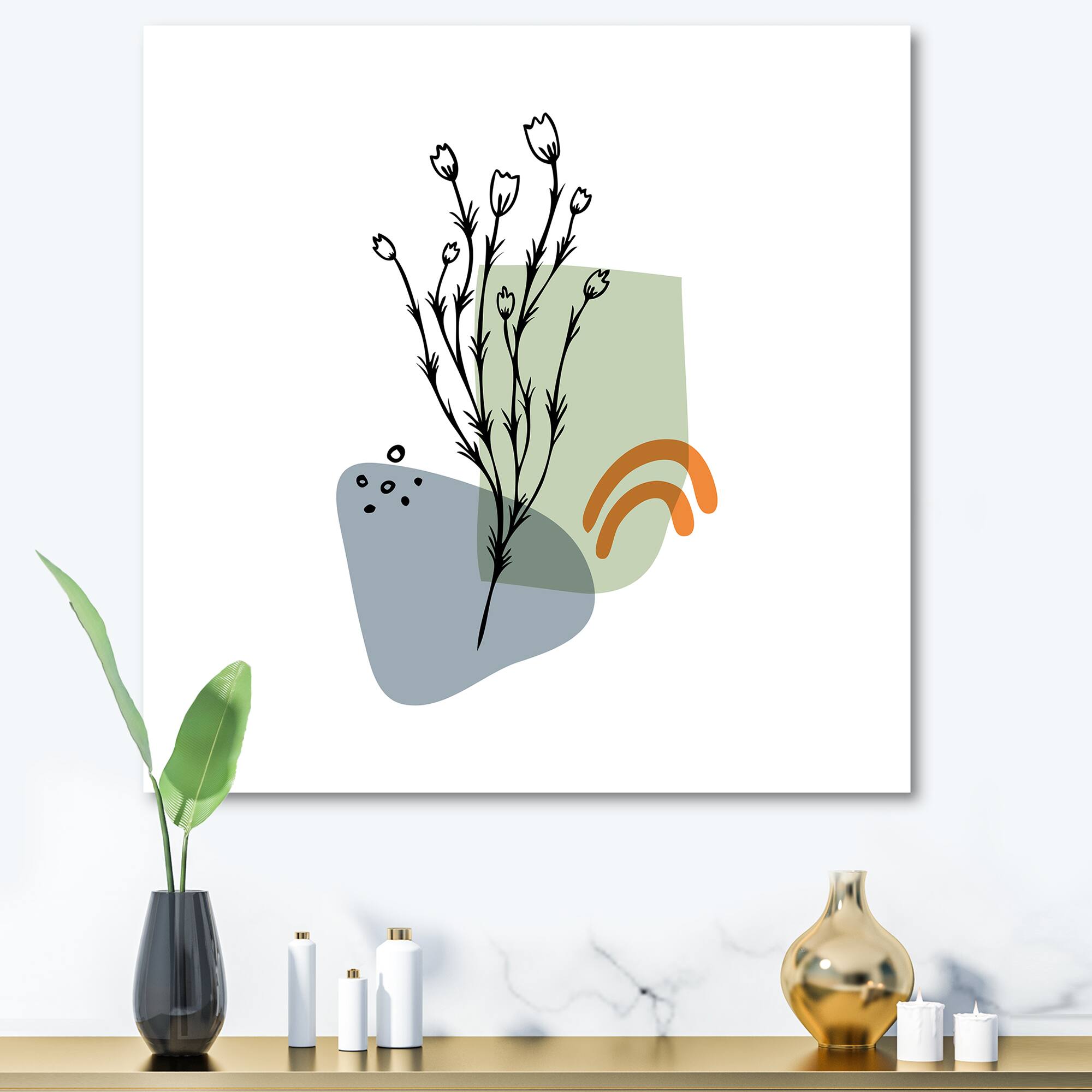 Designart - Abstract Flowers On Minimal Shapes II