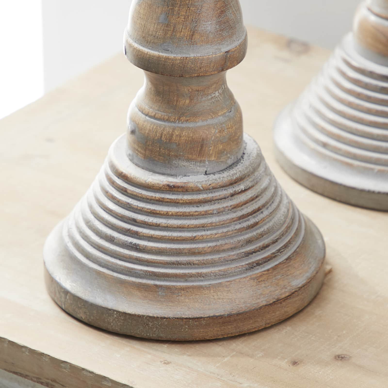 Light Gray Mango Wood Traditional Candle Holder Set