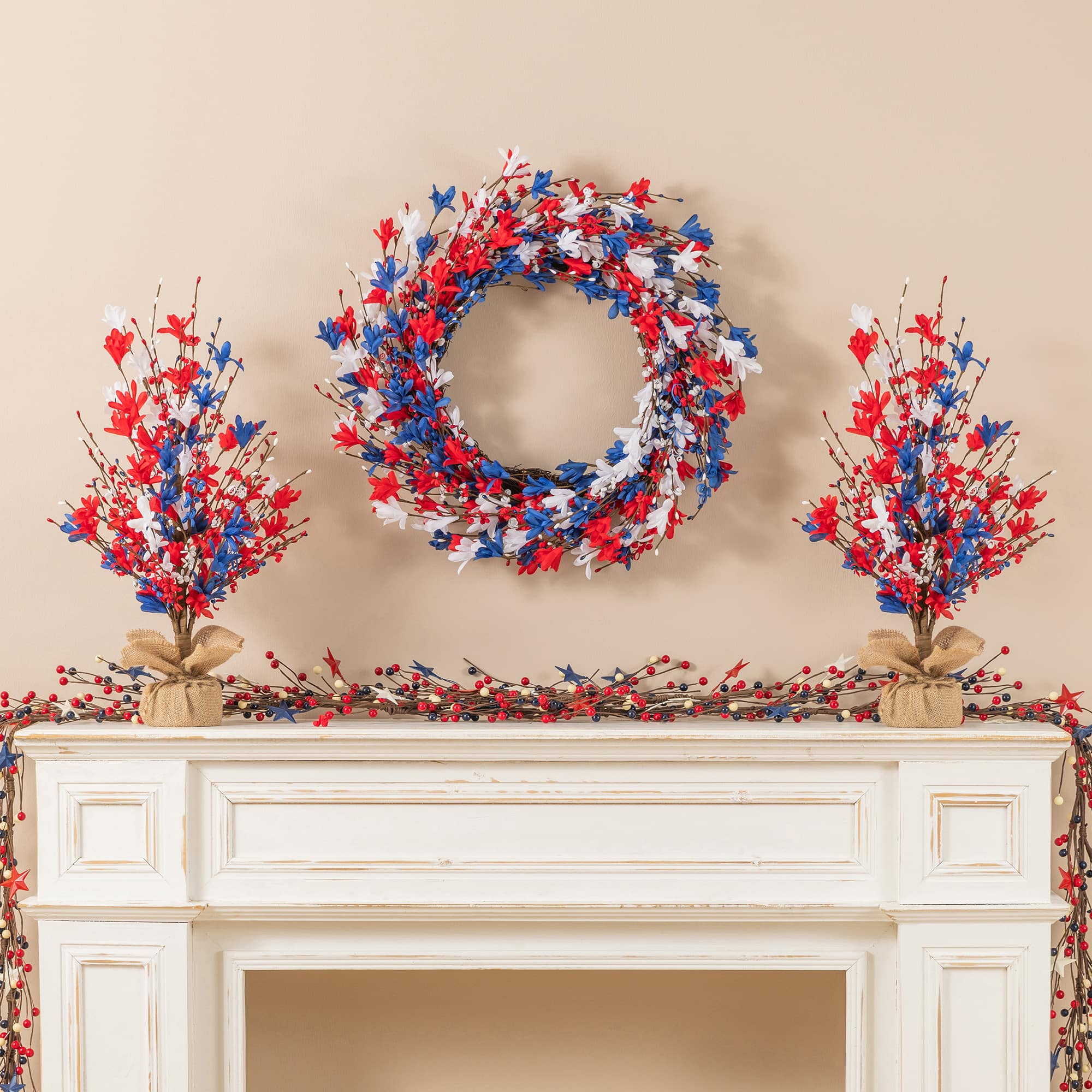 Glitzhome® 24" Patriotic Americana Red, White & Blue Floral Wreath
