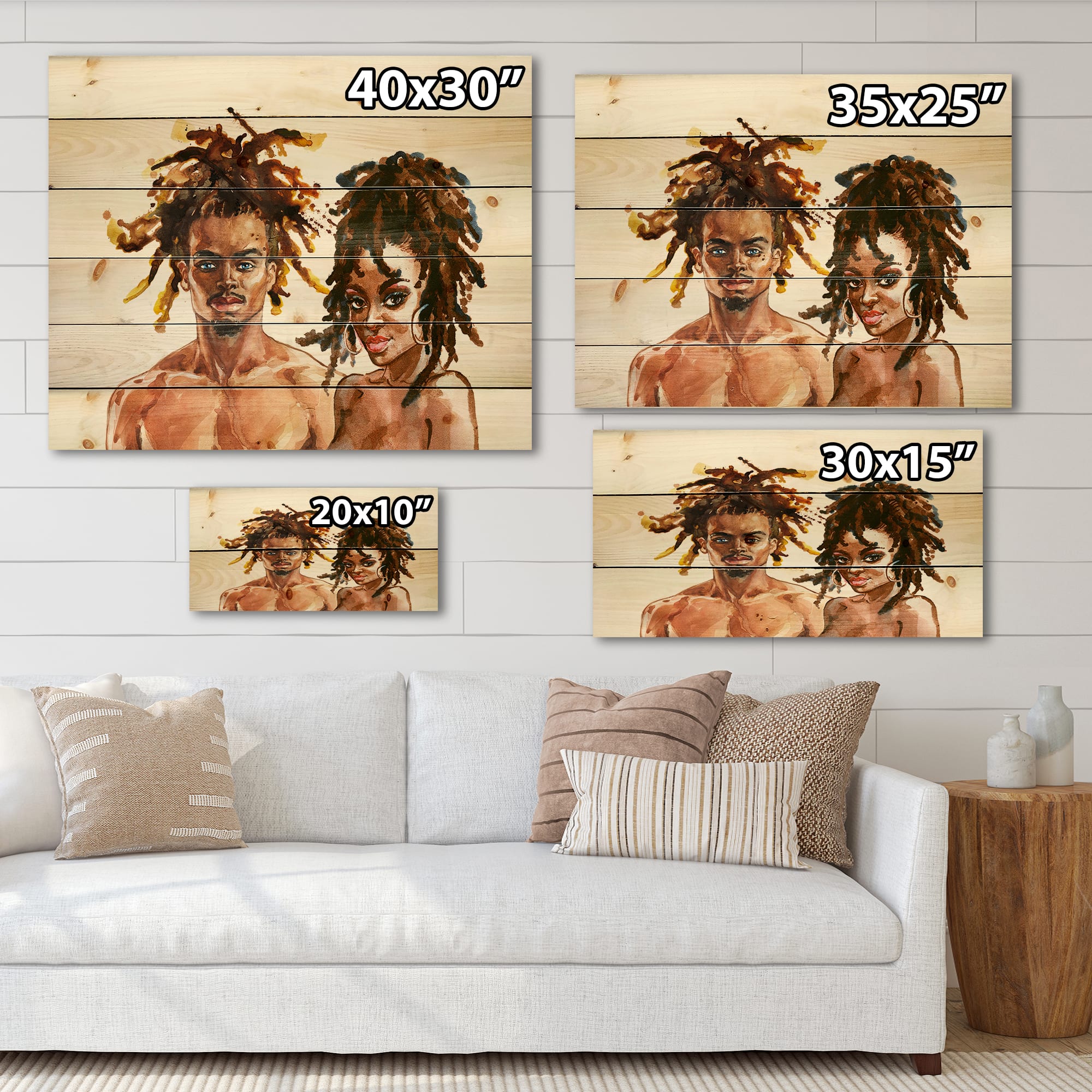 Designart - Portrait of Afro American Couple - Modern Print on Natural Pine Wood