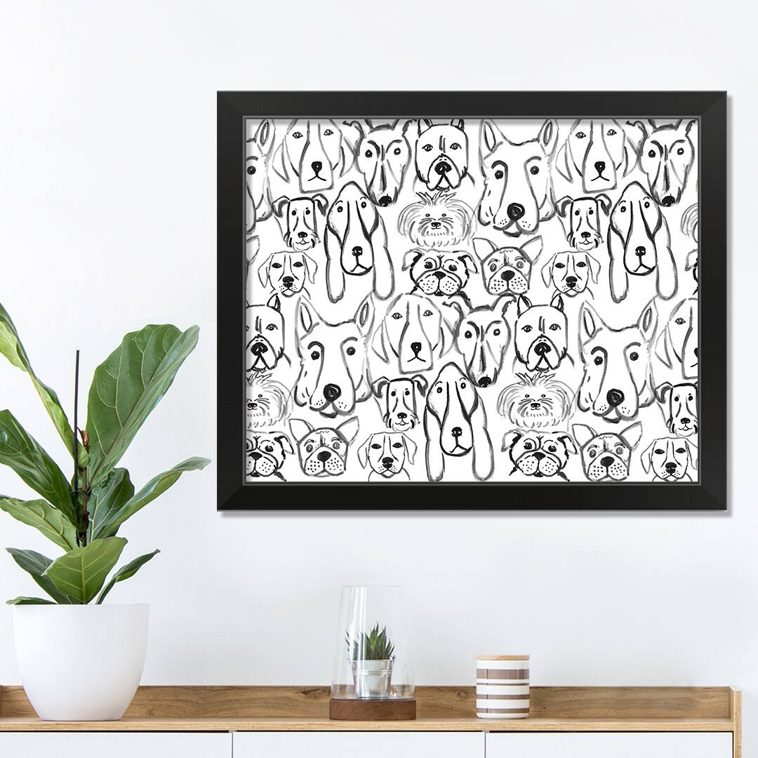 Dog Face Sketch Pattern 1 16" x 20" Black Framed Print Under Plexiglass