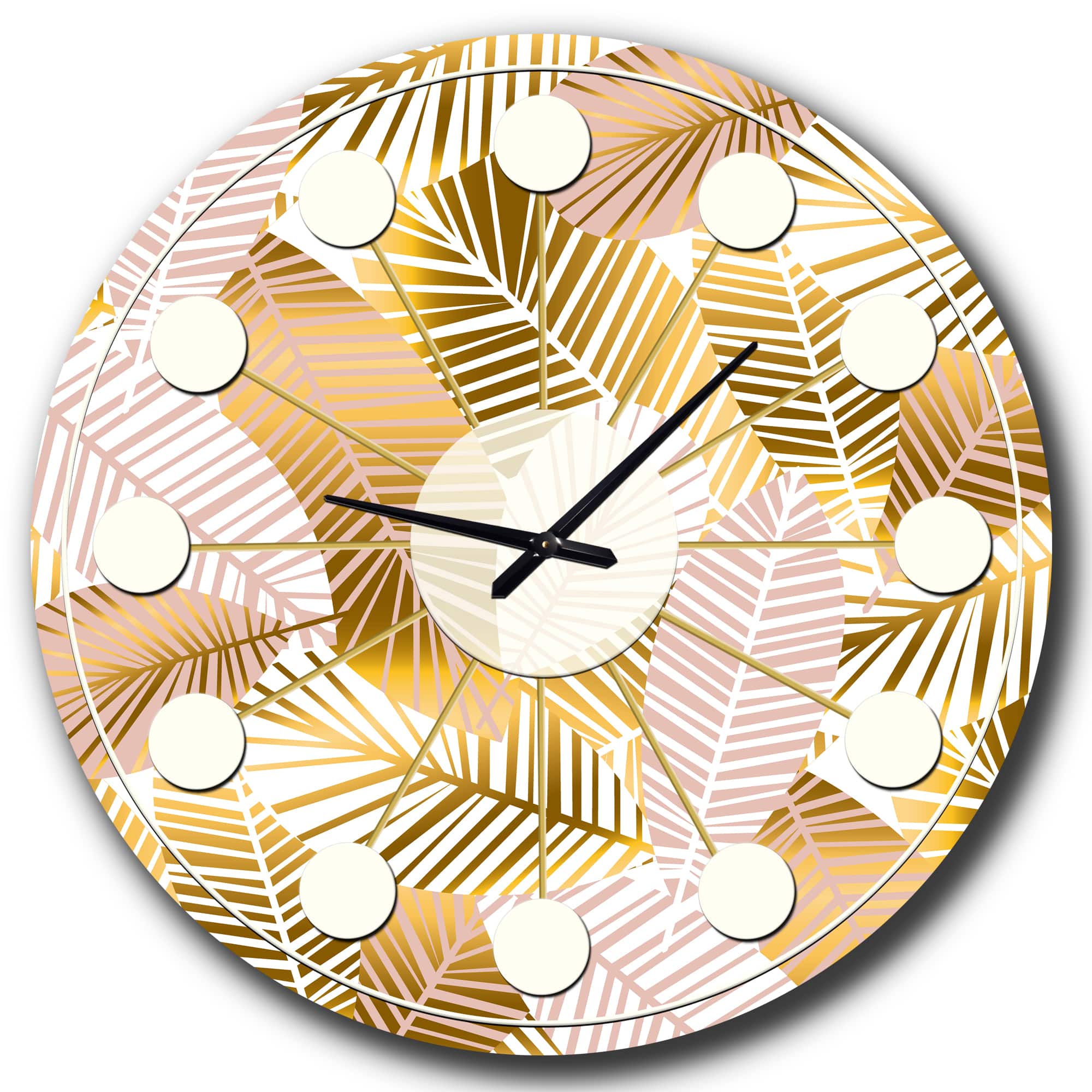 Designart 'Golden Palm Leaves Ii Mid-Century Modern Wall Clock