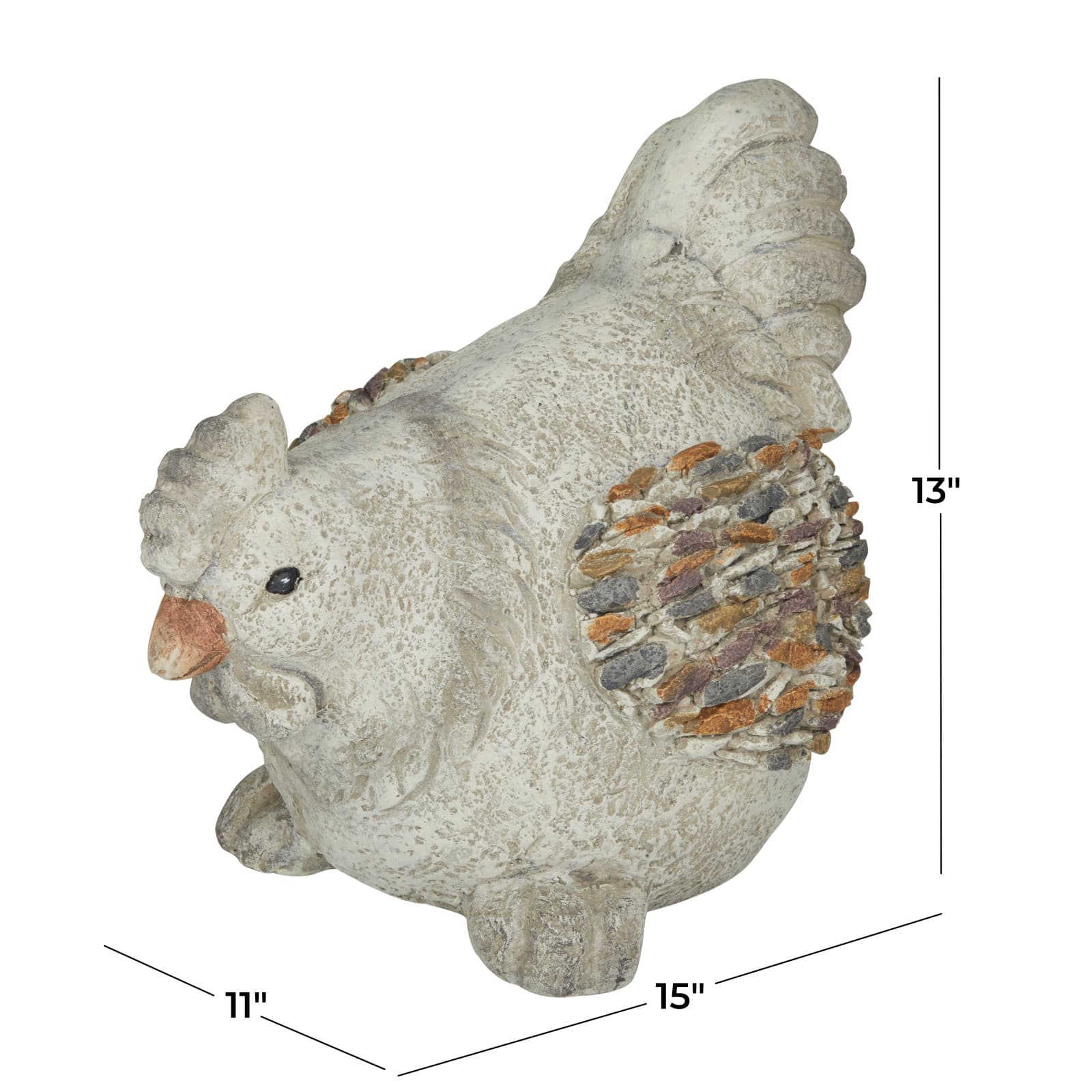 15" Gray Chicken Polystone Farmhouse Garden Sculpture