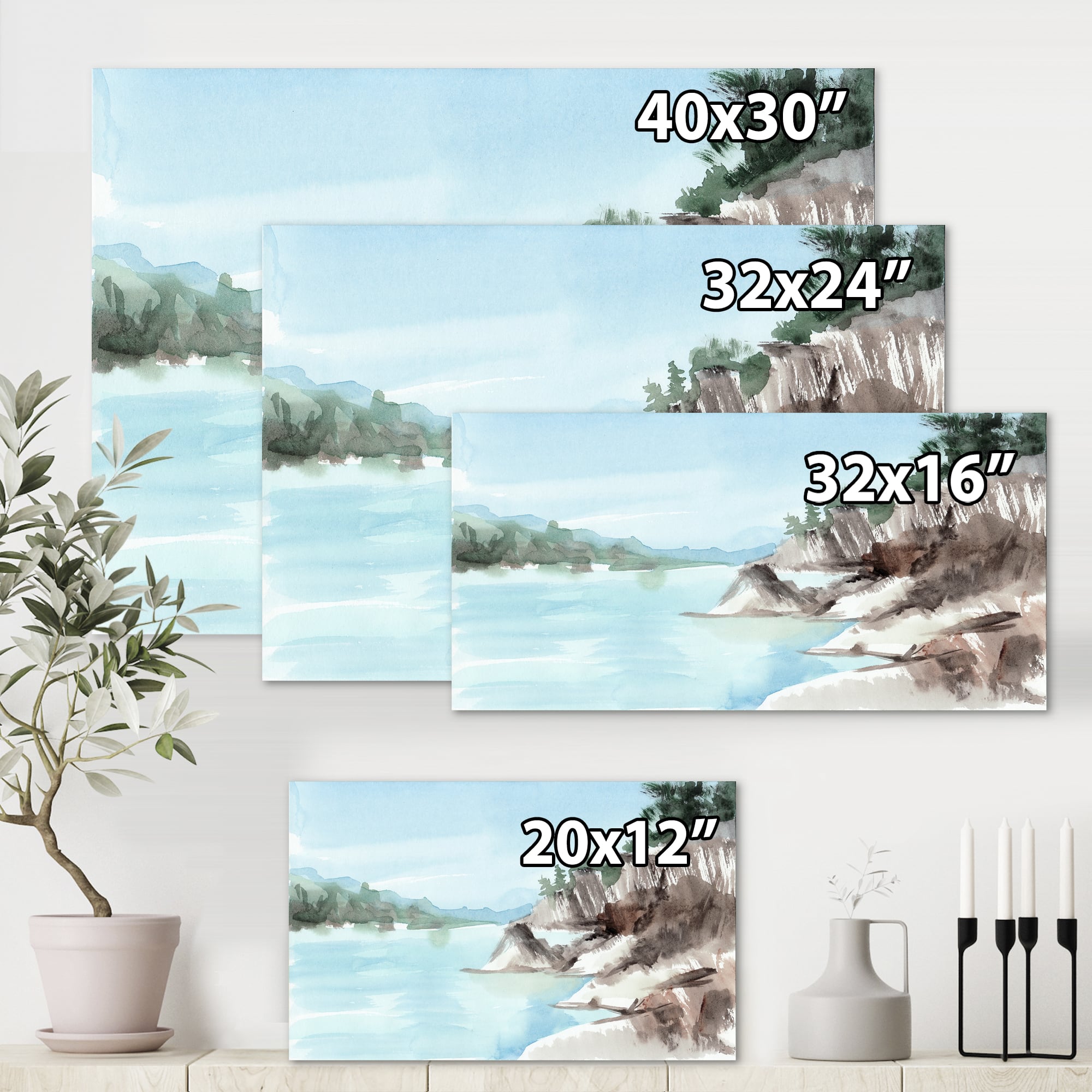 Designart - Rocks By The Blue Lake - Lake House Canvas Wall Art Print