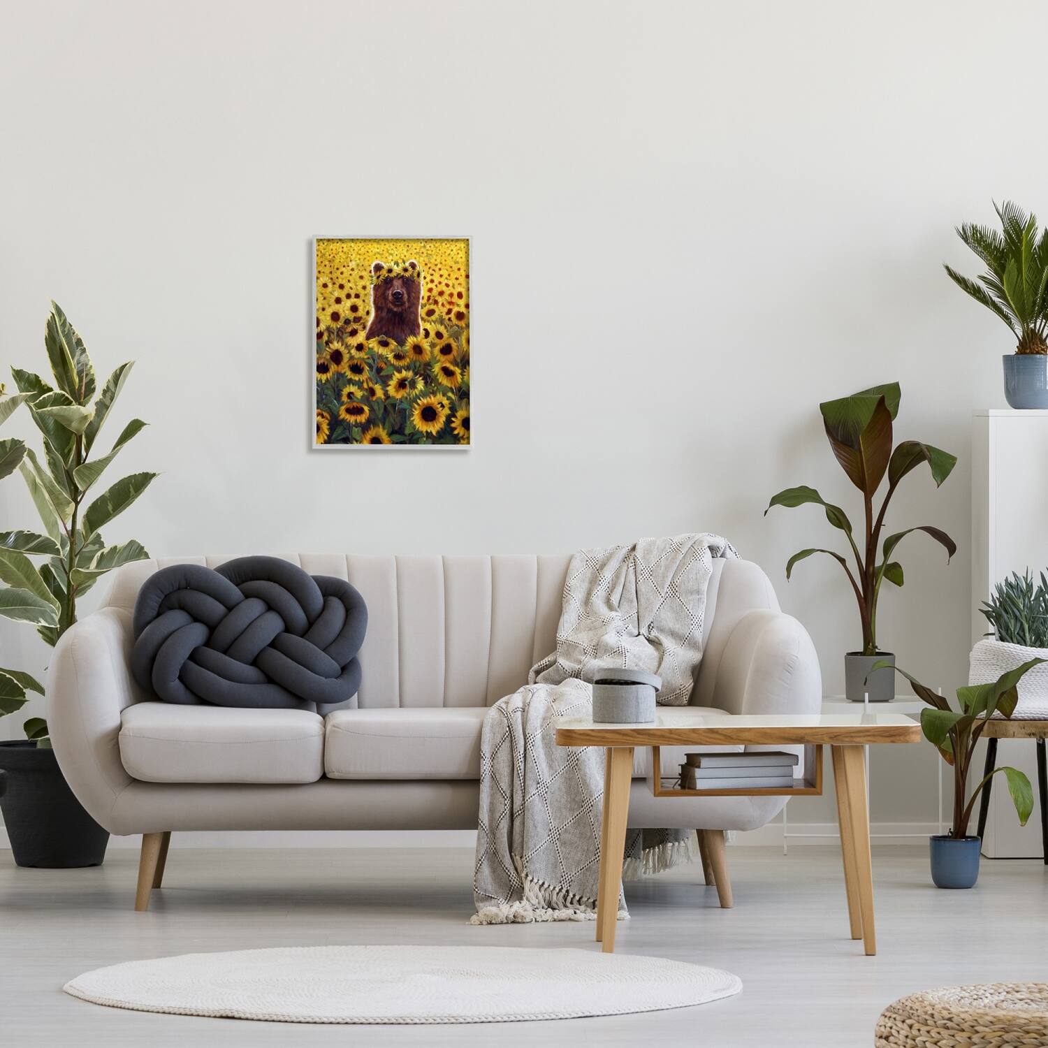 Stupell Industries Happy Bear Sunflower Field Framed Giclee Art
